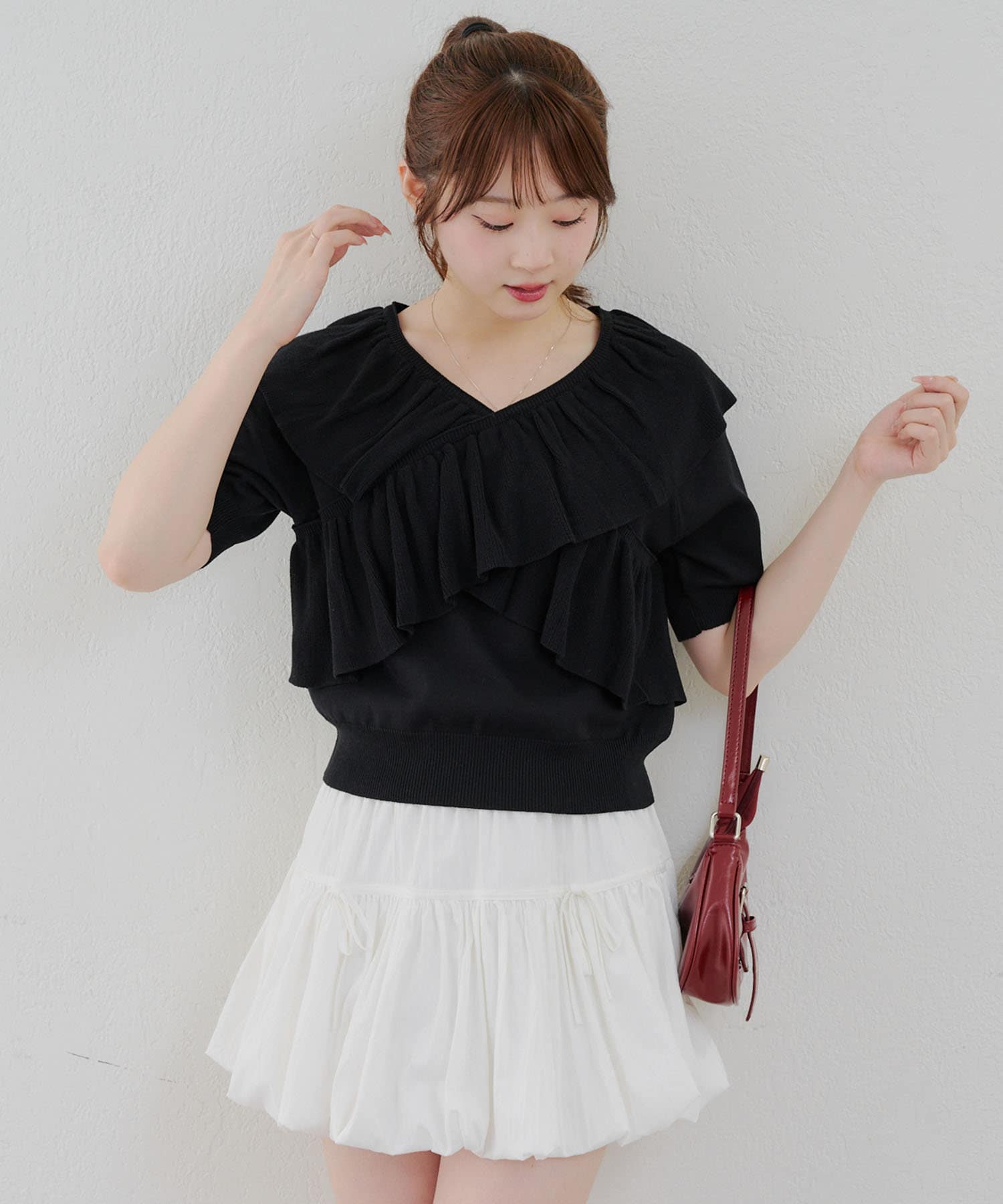 NICE CLAUP / OLIVE des OLIVE OUTLET(ナイスクラップ  / オリーブ デ オリーブ アウトレット) 【RMAF】クロスフリル半袖ニット