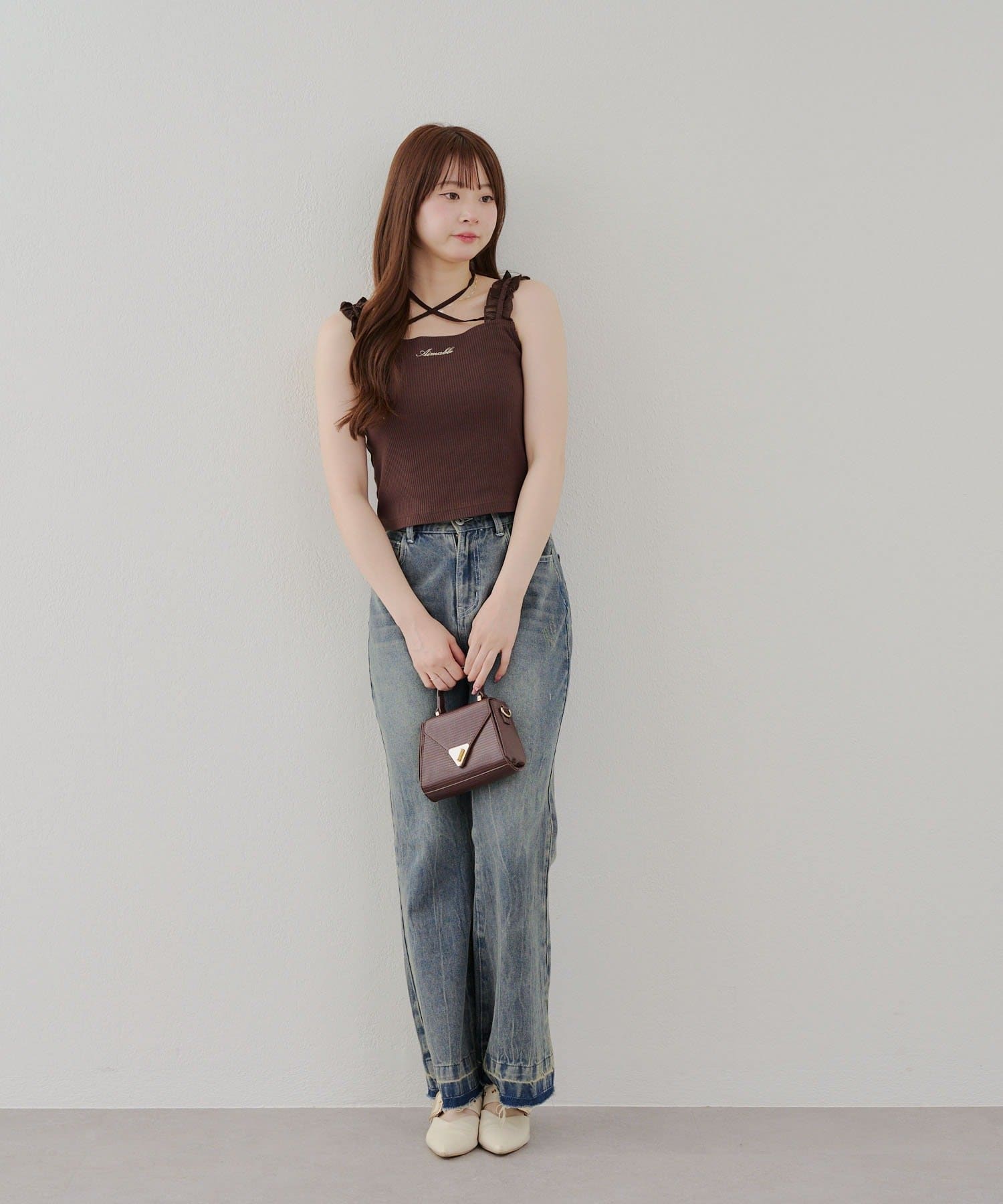 NICE CLAUP / OLIVE des OLIVE OUTLET(ナイスクラップ  / オリーブ デ オリーブ アウトレット) 【RMAF】肩フリルホルターキャミ