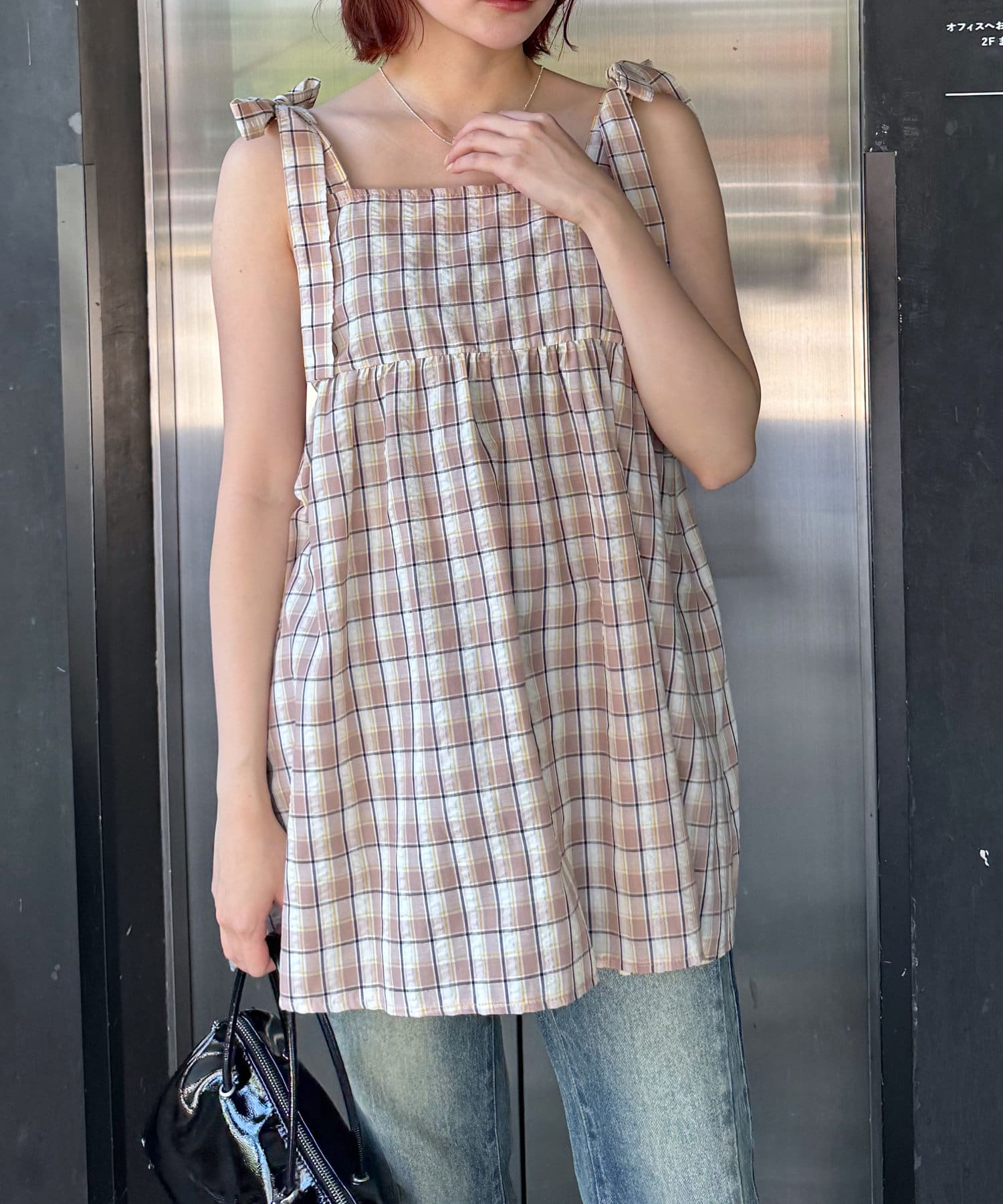 コムデギャルソン　ブラウンチェック 七分袖ミニワンピース コムデギャルソン ブラウンチェック 七分袖ミニワンピース