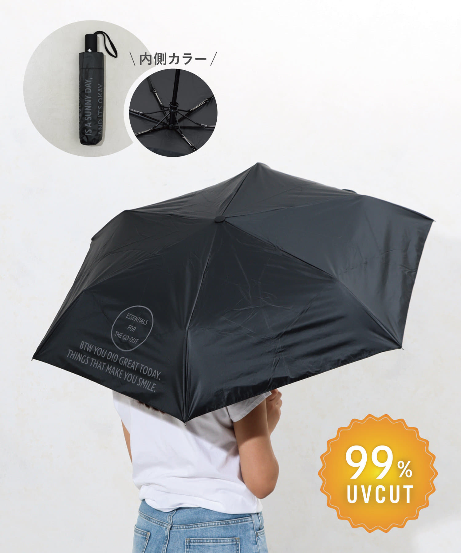 3COINS(スリーコインズ) 晴雨兼用折傘自動開閉ロゴ
