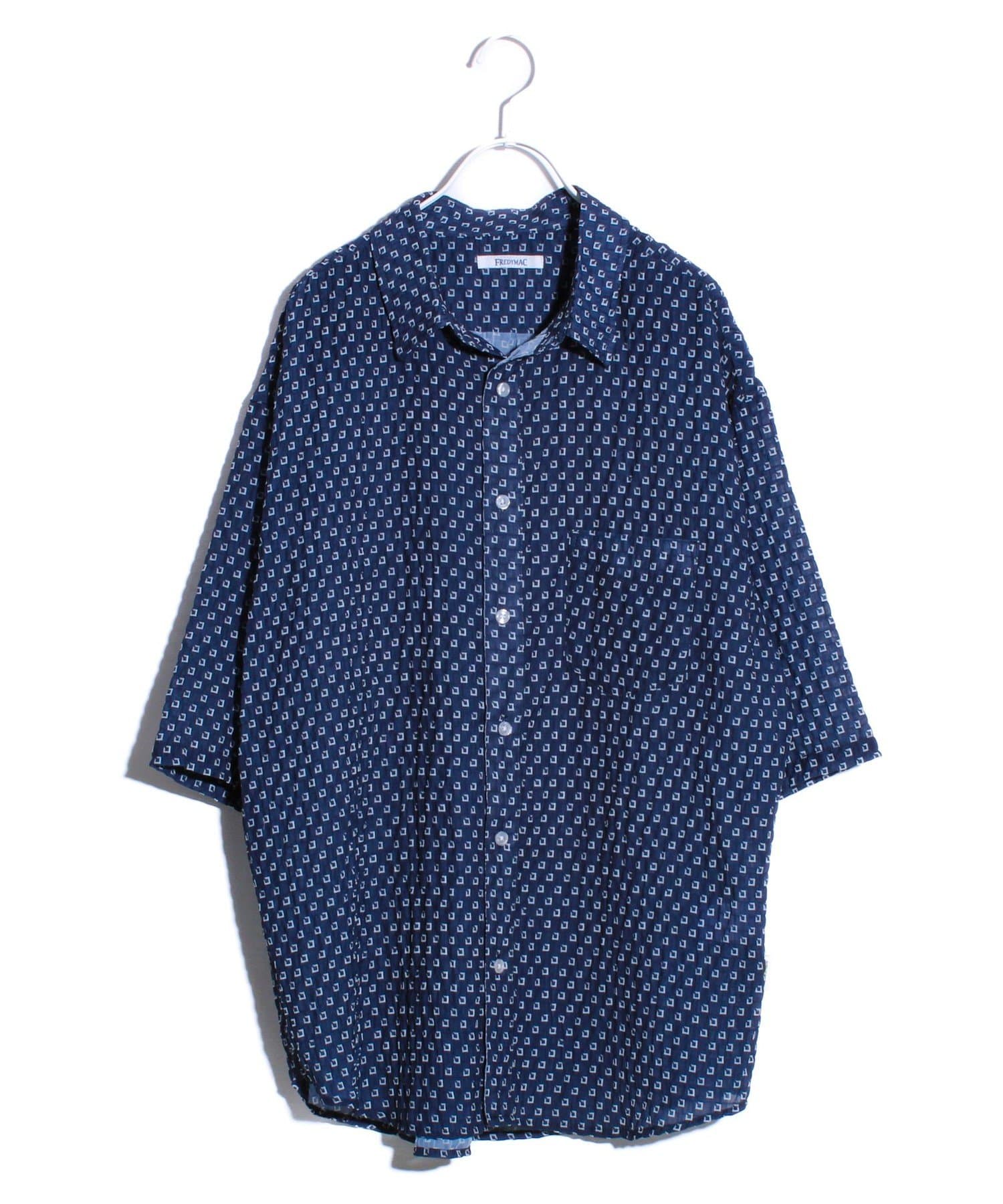 FREDY & GLOSTER(フレディ アンド グロスター) 【FREDYMAC】シアサッカー素材 総柄 半袖シャツ ショートスリーブシャツ