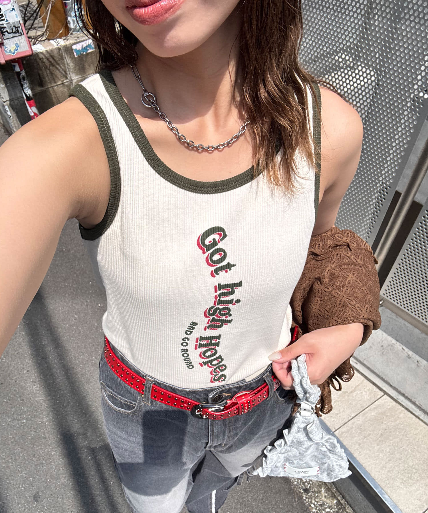 CIAOPANIC(チャオパニック) 配色リブロゴタンクトップ