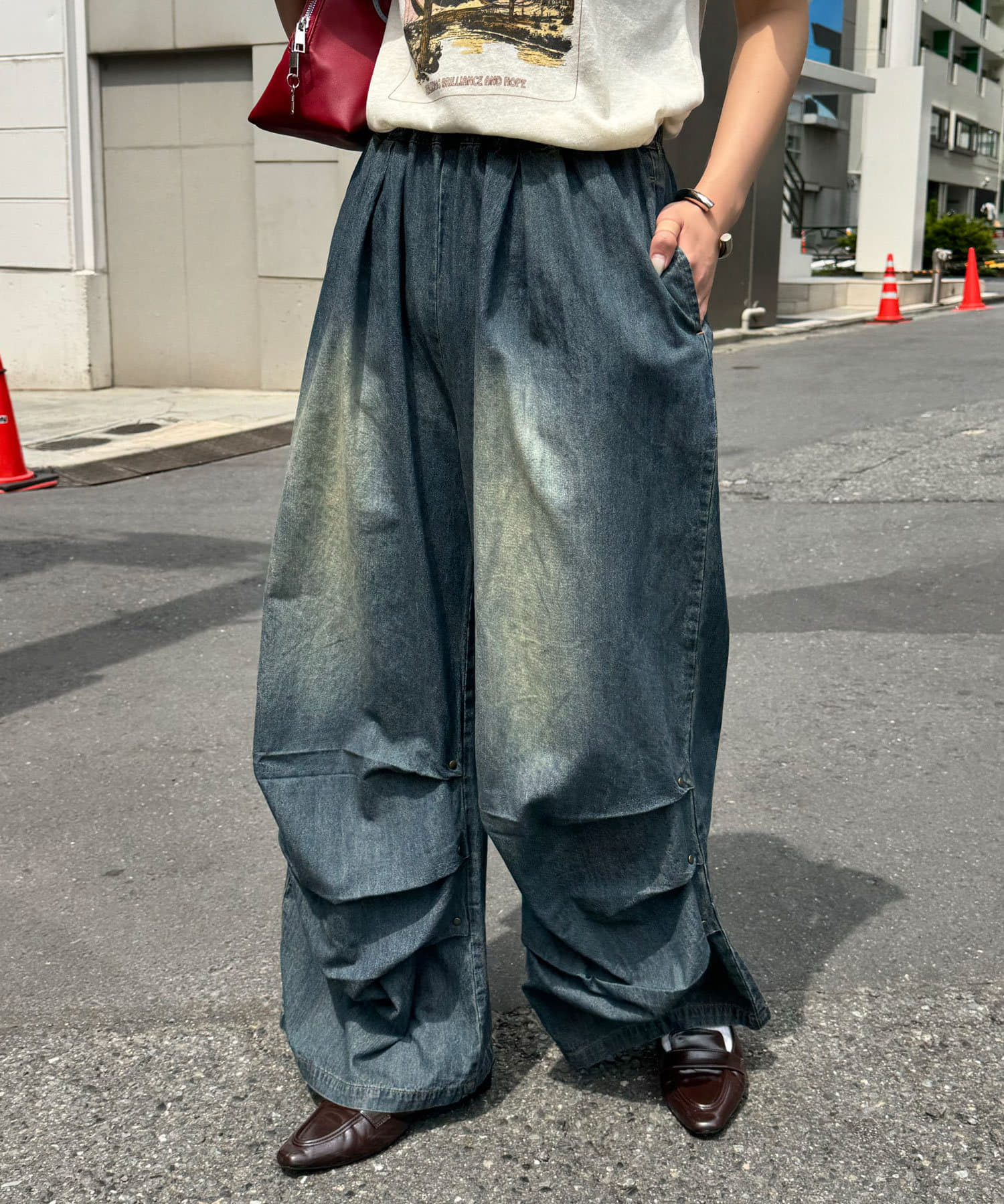 CIAOPANIC(チャオパニック) 裾タックライトイージーデニムパンツ
