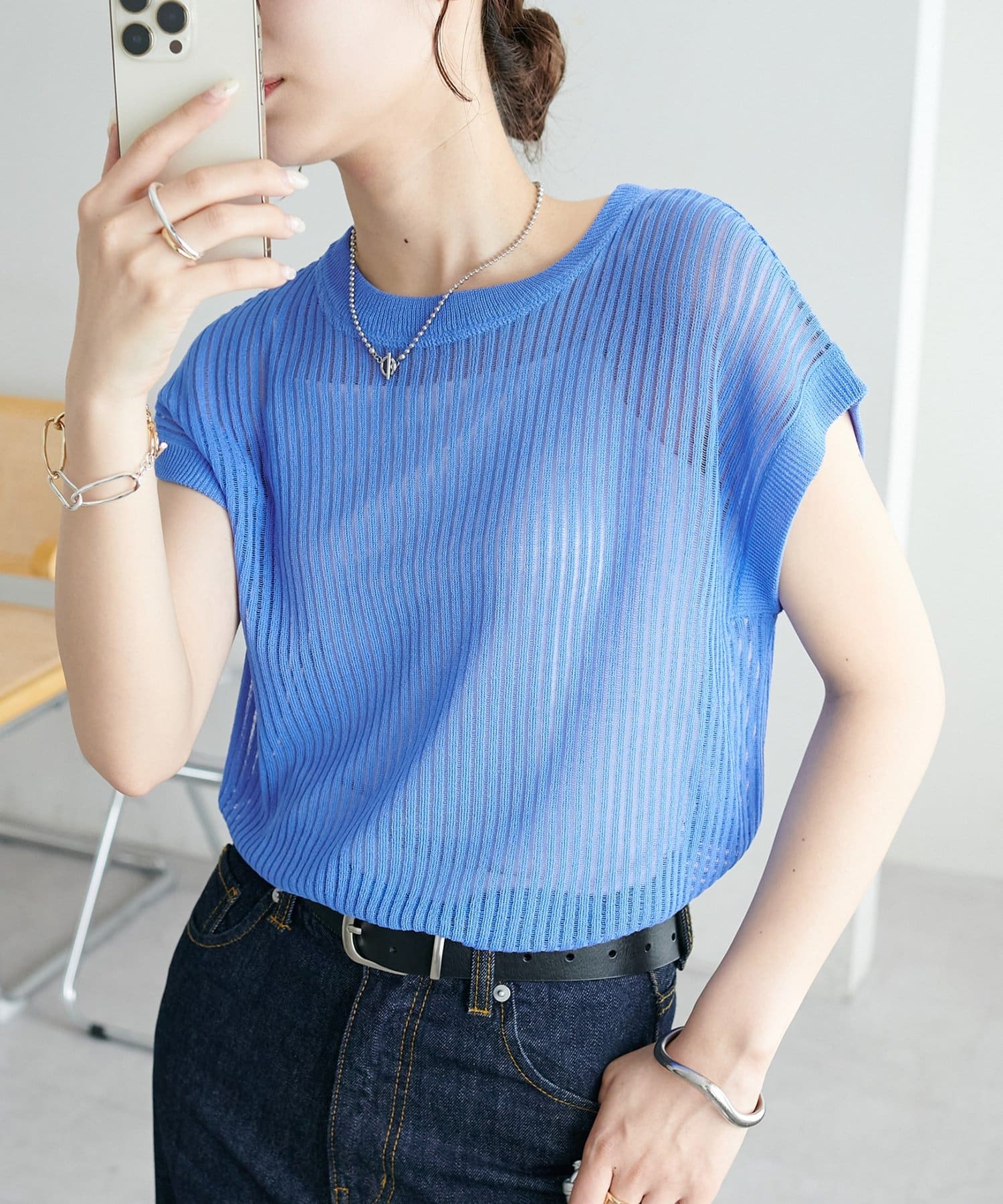 DISCOAT(ディスコート) 【新色追加!/程よい透け感◎//WEB限定】フレンチスリーブリブニット