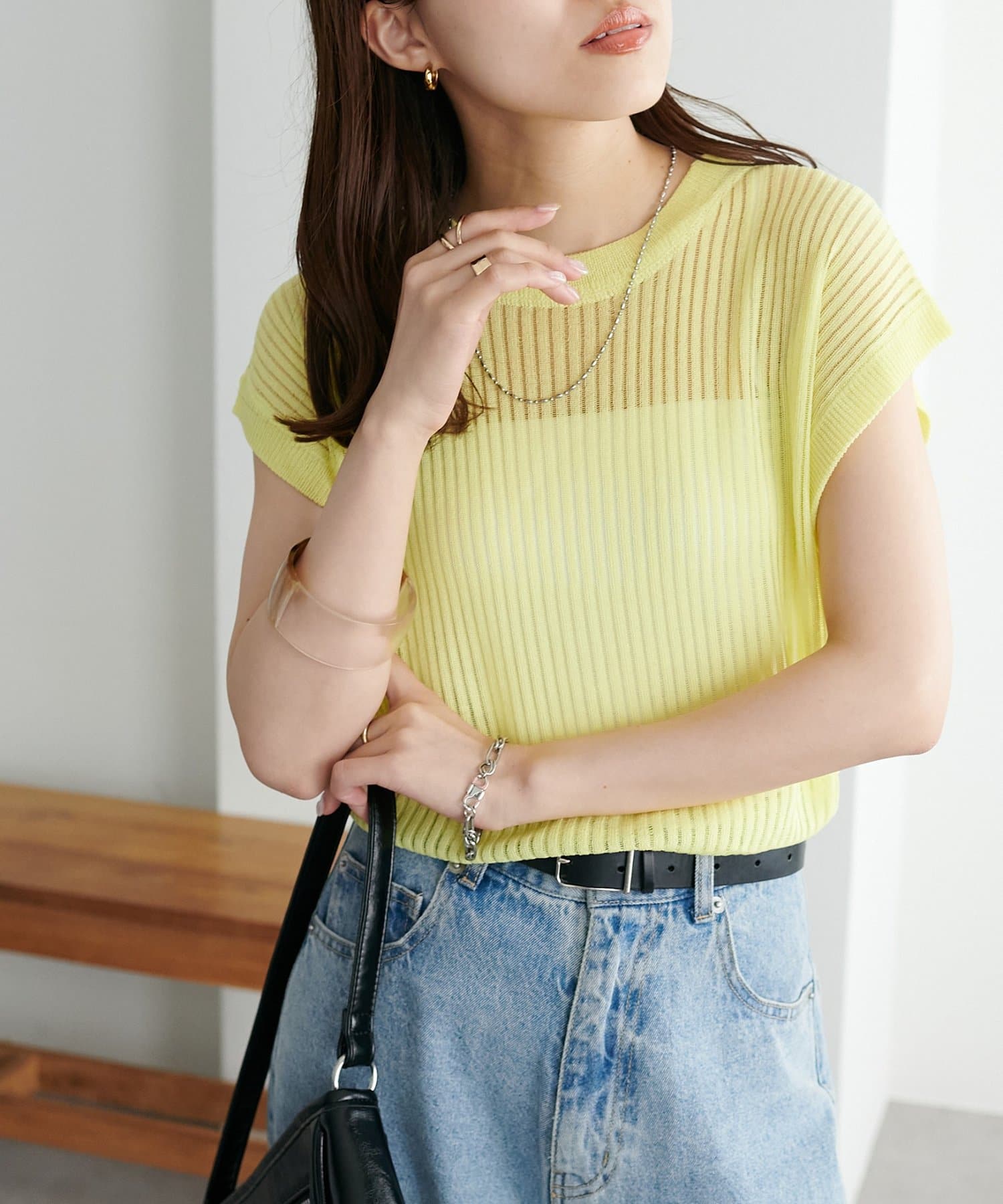 DISCOAT(ディスコート) 【新色追加!/程よい透け感◎//WEB限定】フレンチスリーブリブニット