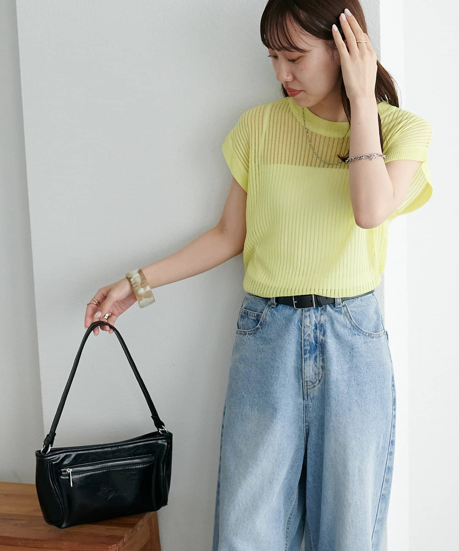 DISCOAT(ディスコート) 【新色追加!/程よい透け感◎//WEB限定】フレンチスリーブリブニット