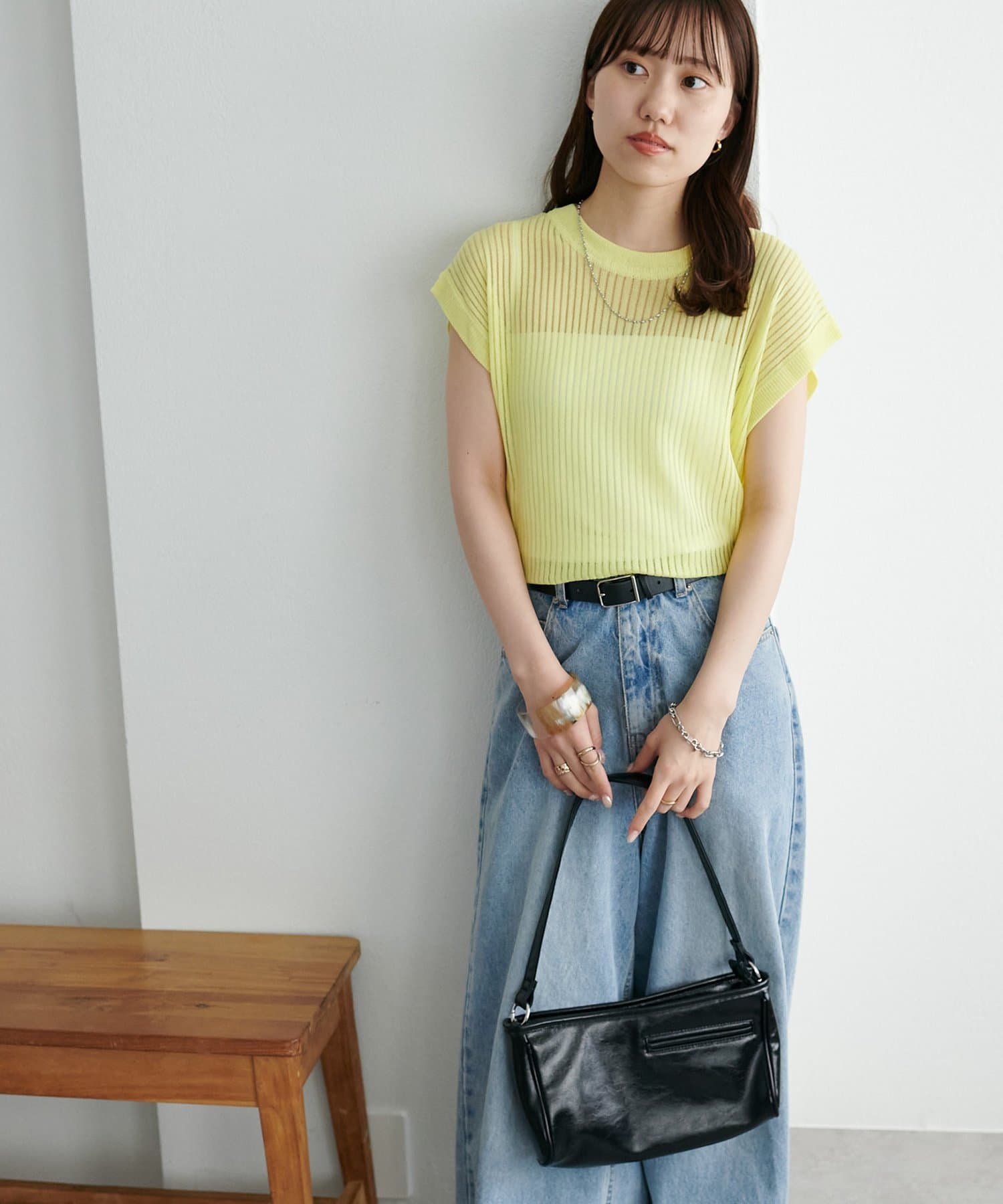 DISCOAT(ディスコート) 【新色追加!/程よい透け感◎//WEB限定】フレンチスリーブリブニット