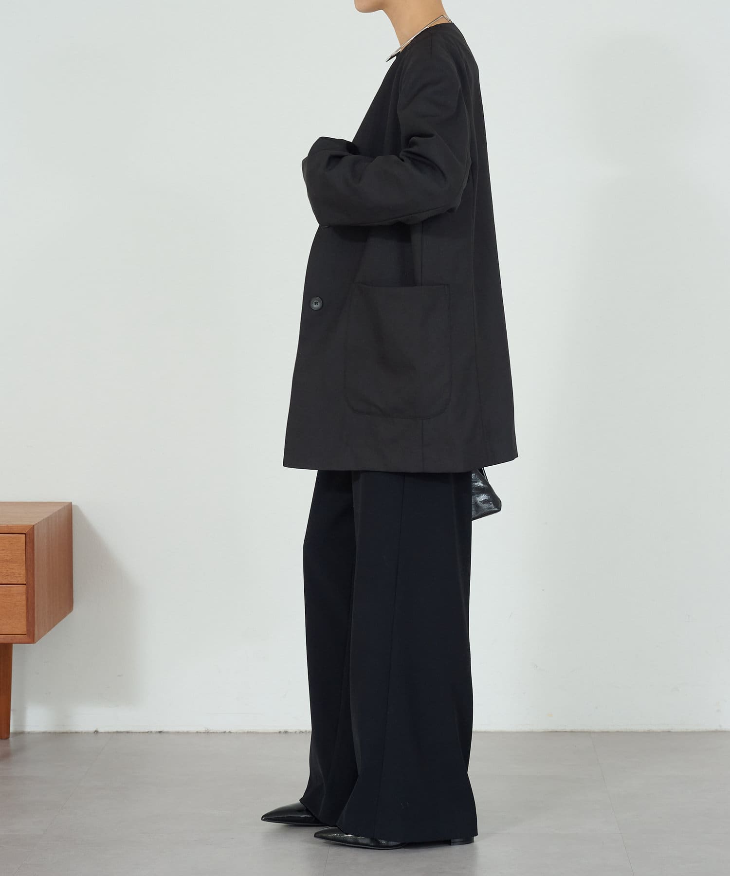 OUTLET(アウトレット) 【Omekashi】シアー/チェック ノーカラージャケット