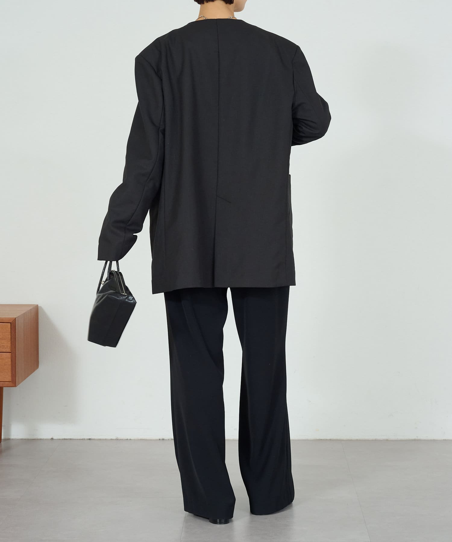 OUTLET(アウトレット) 【Omekashi】シアー/チェック ノーカラージャケット