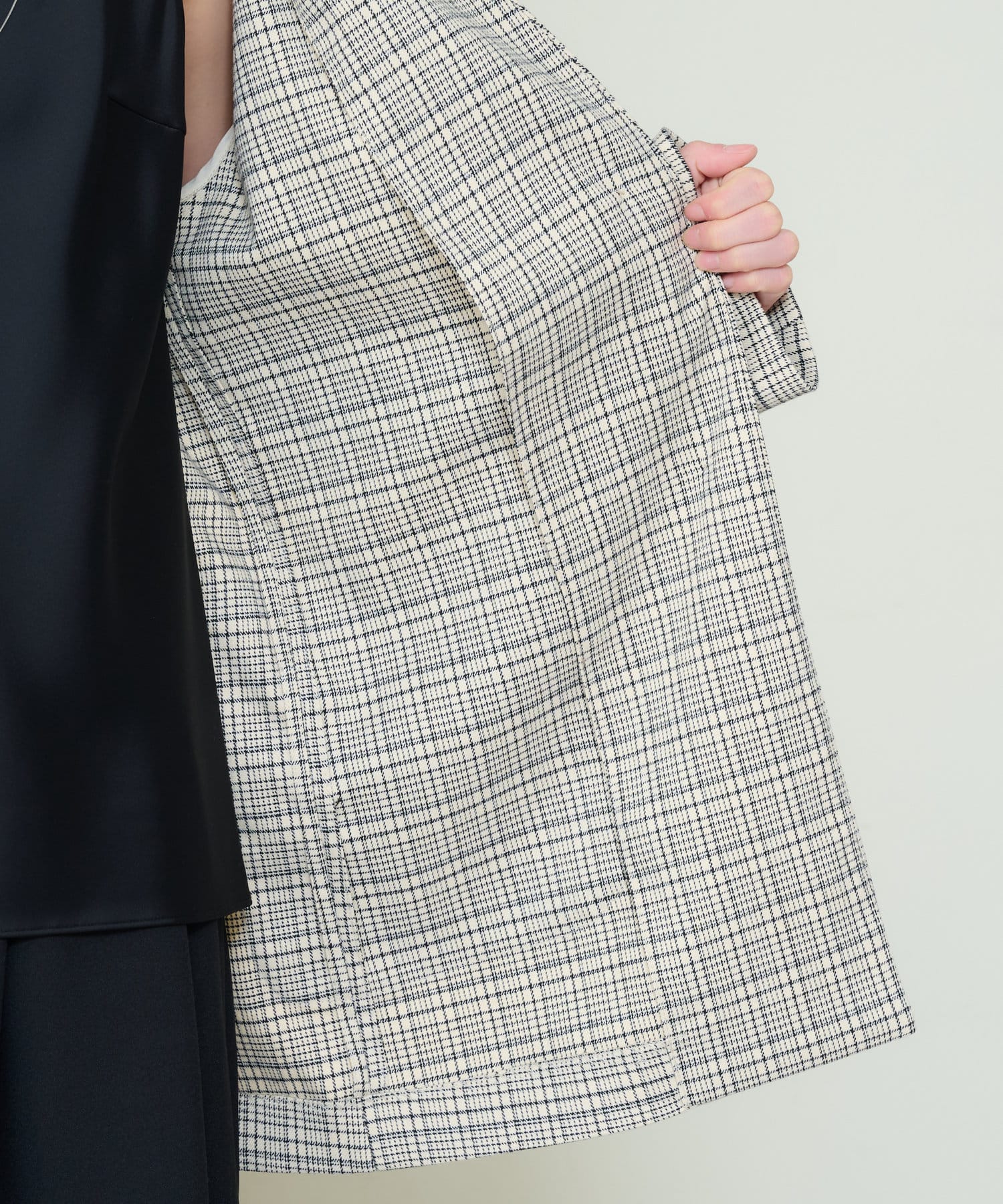 OUTLET(アウトレット) 【Omekashi】シアー/チェック ノーカラージャケット