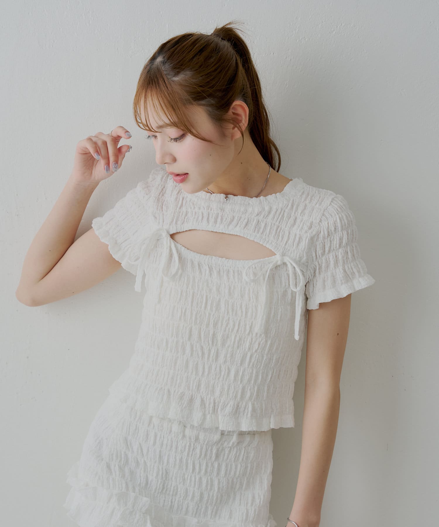 ハロッズ　アンサンブル　ボレロ　カットソー　レース　リボン　ホワイト 150-160㎝】レーシー ボレロ / 組曲 KIDS | ファッション通販