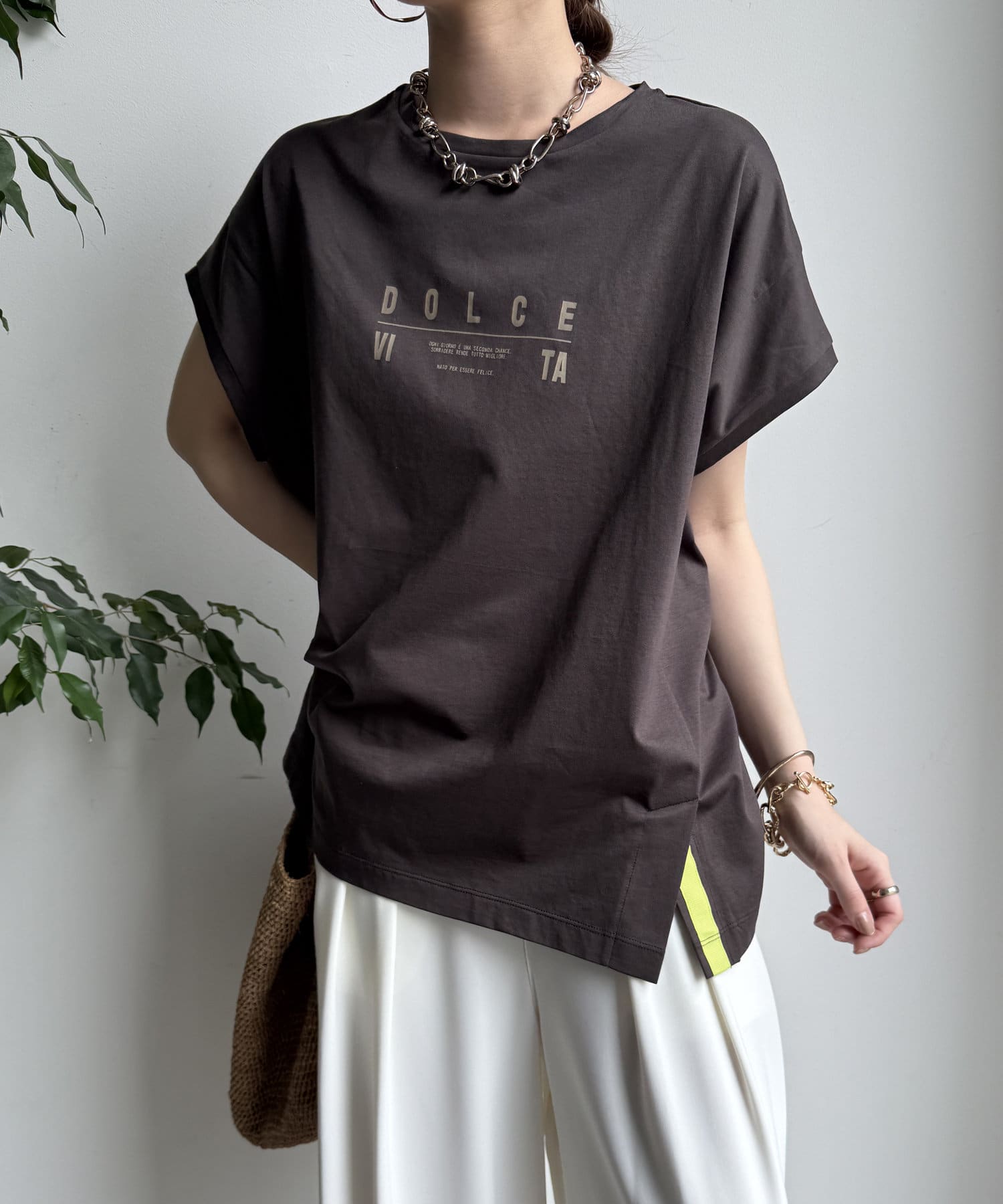 DOUDOU(ドゥドゥ) 【WEB限定】カラーラインスリットTEE
