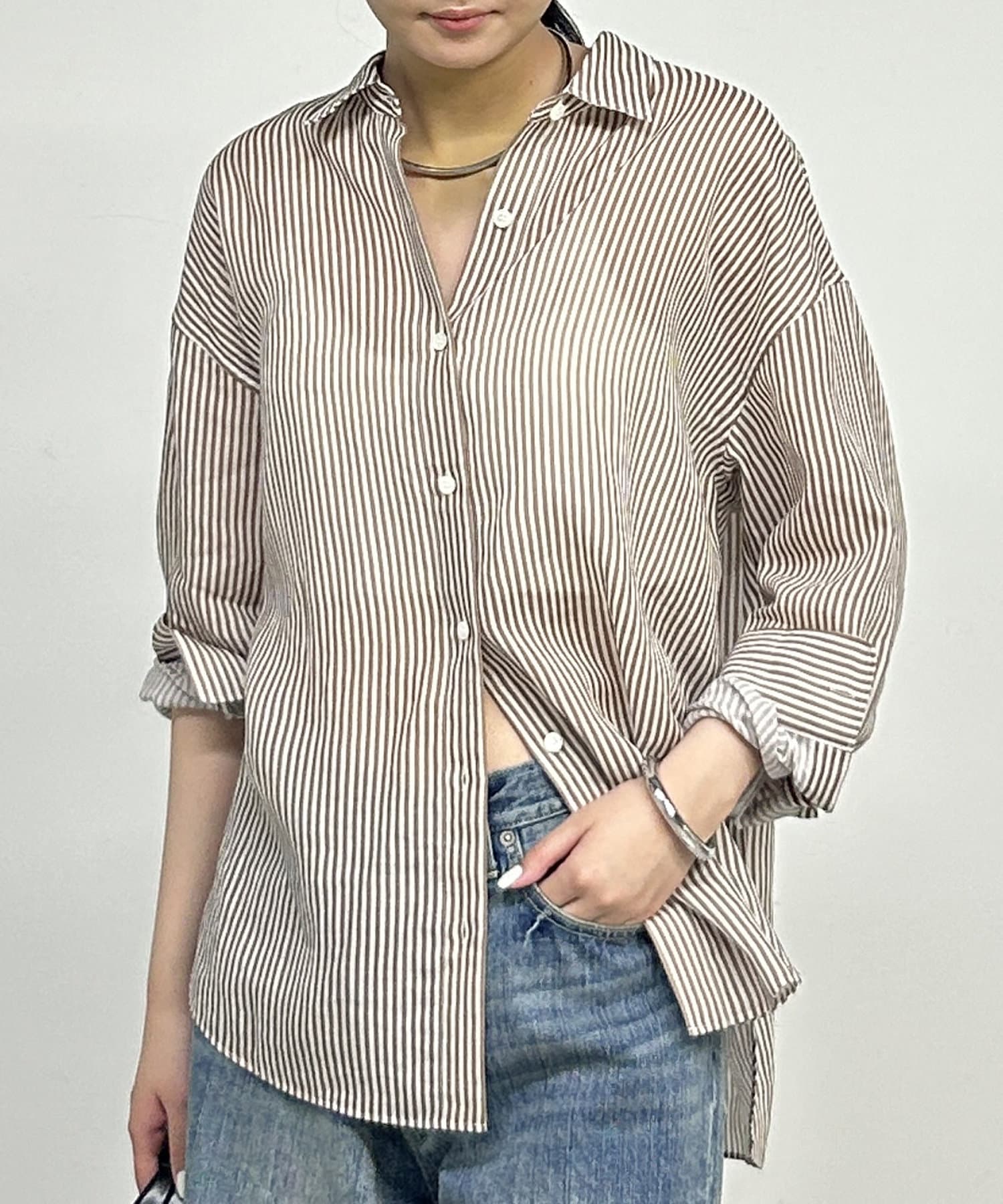 LOUNGEDRESS(ラウンジドレス) リネンストライプオーバーシャツ