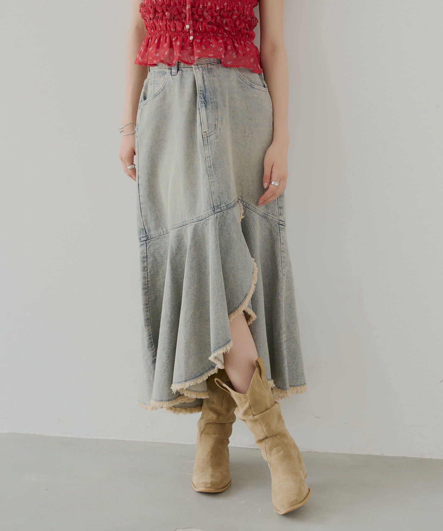 CHEEZE˓˓༼ˀᵕ̈༽ デニムスカート　FREEサイズ ミリタリー アメカジ Chick デニムスカート Crash Damage Denim Skirt / クラッシュ