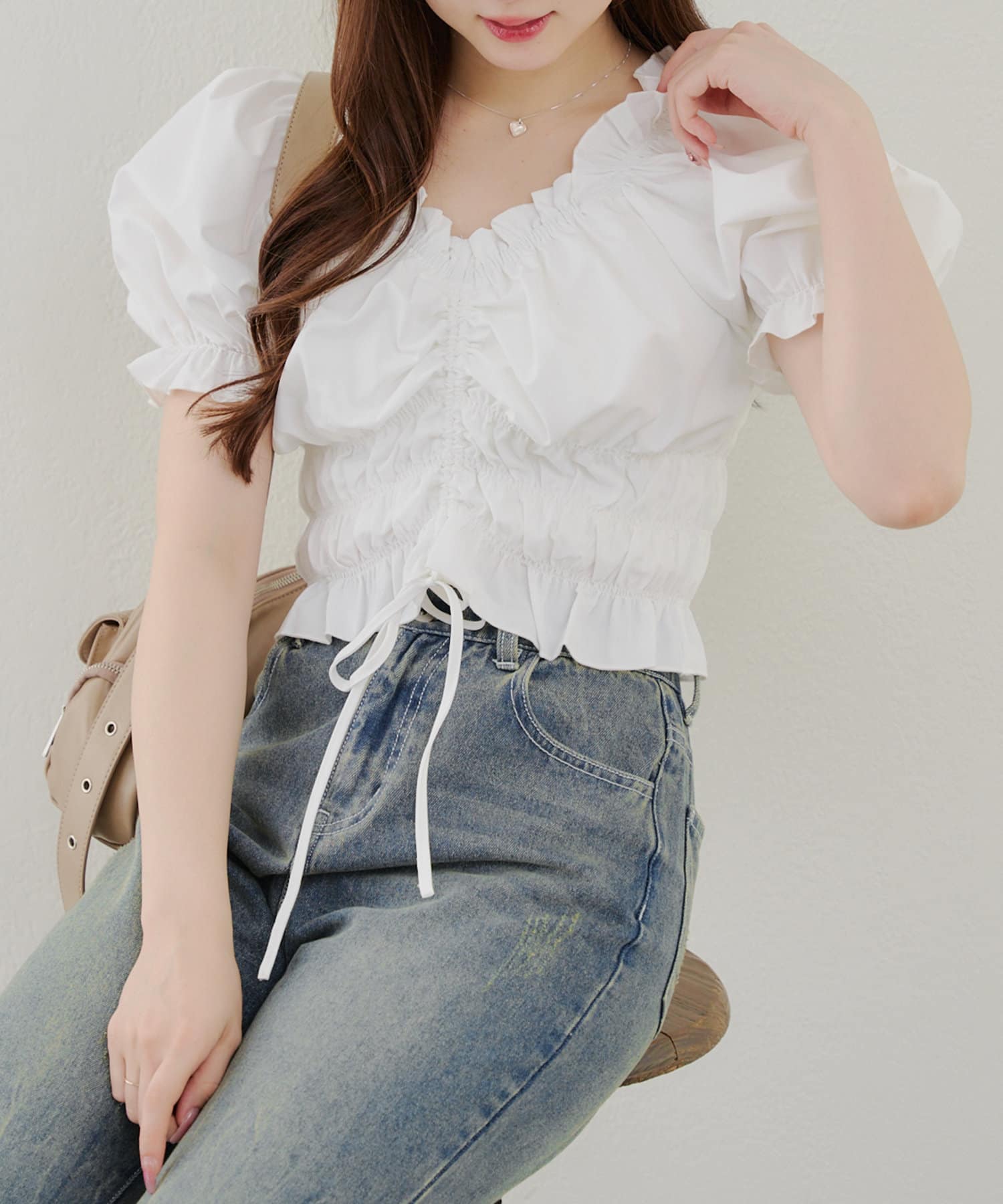 ★2025SS★新作 【RONRON】 フリルシャーリング 半袖Tシャツ LILY BROWN｜シャーリングフリルトップス | Rakuten Fashion