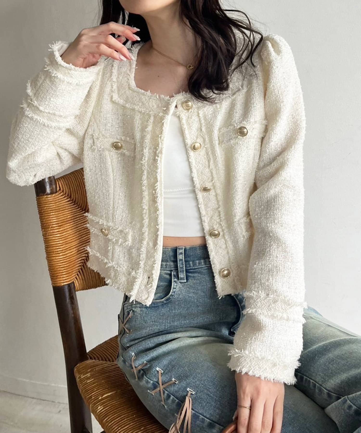 NICE CLAUP / OLIVE des OLIVE OUTLET(ナイスクラップ  / オリーブ デ オリーブ アウトレット) 【one after another】ツイードジャケット