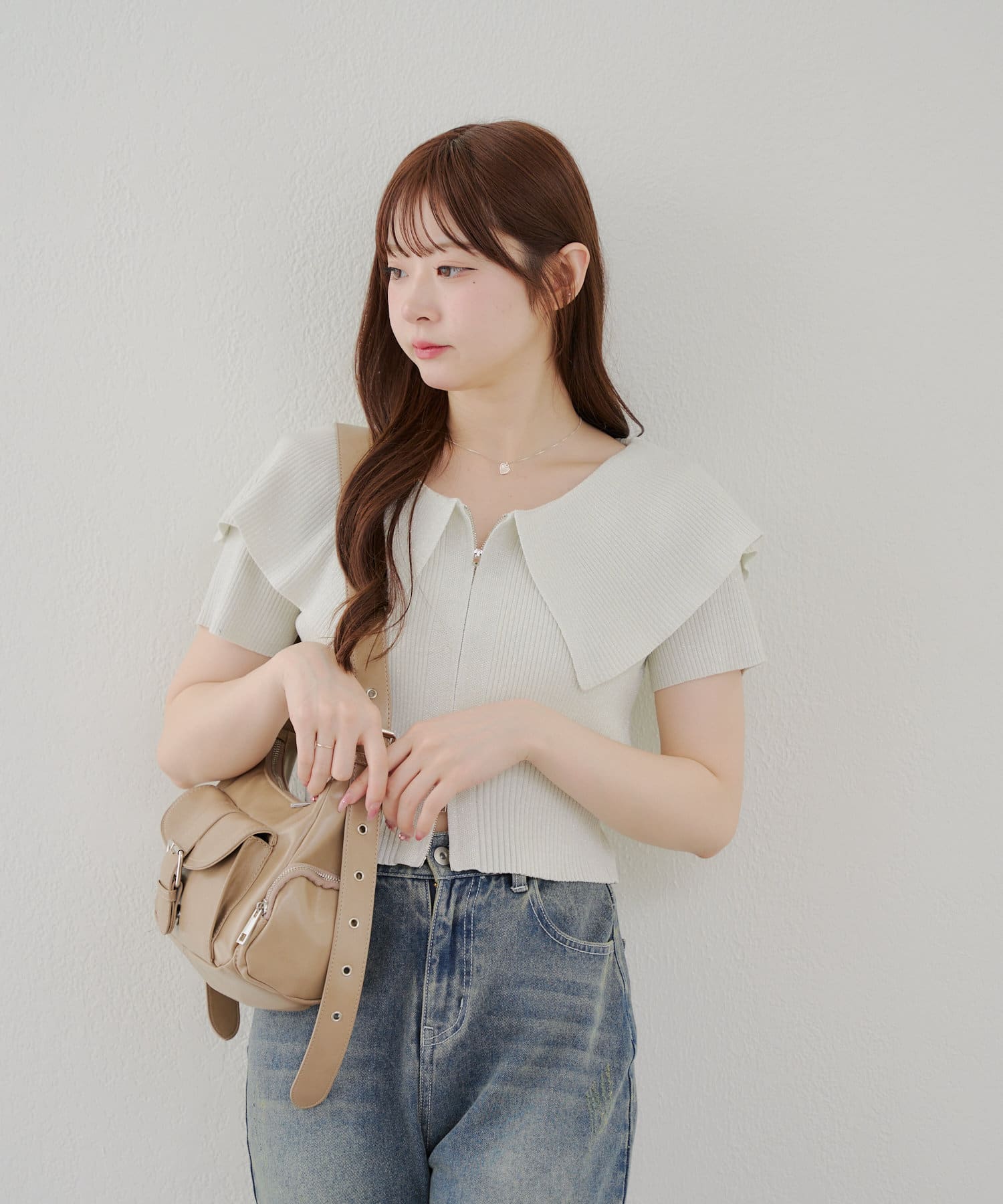 新品未使用！店頭完売！MACPHEE シルバーラメ ジップアップ カーディガン RMAF】BIG衿ラメZIPカーディガン | NICE CLAUP / OLIVE des