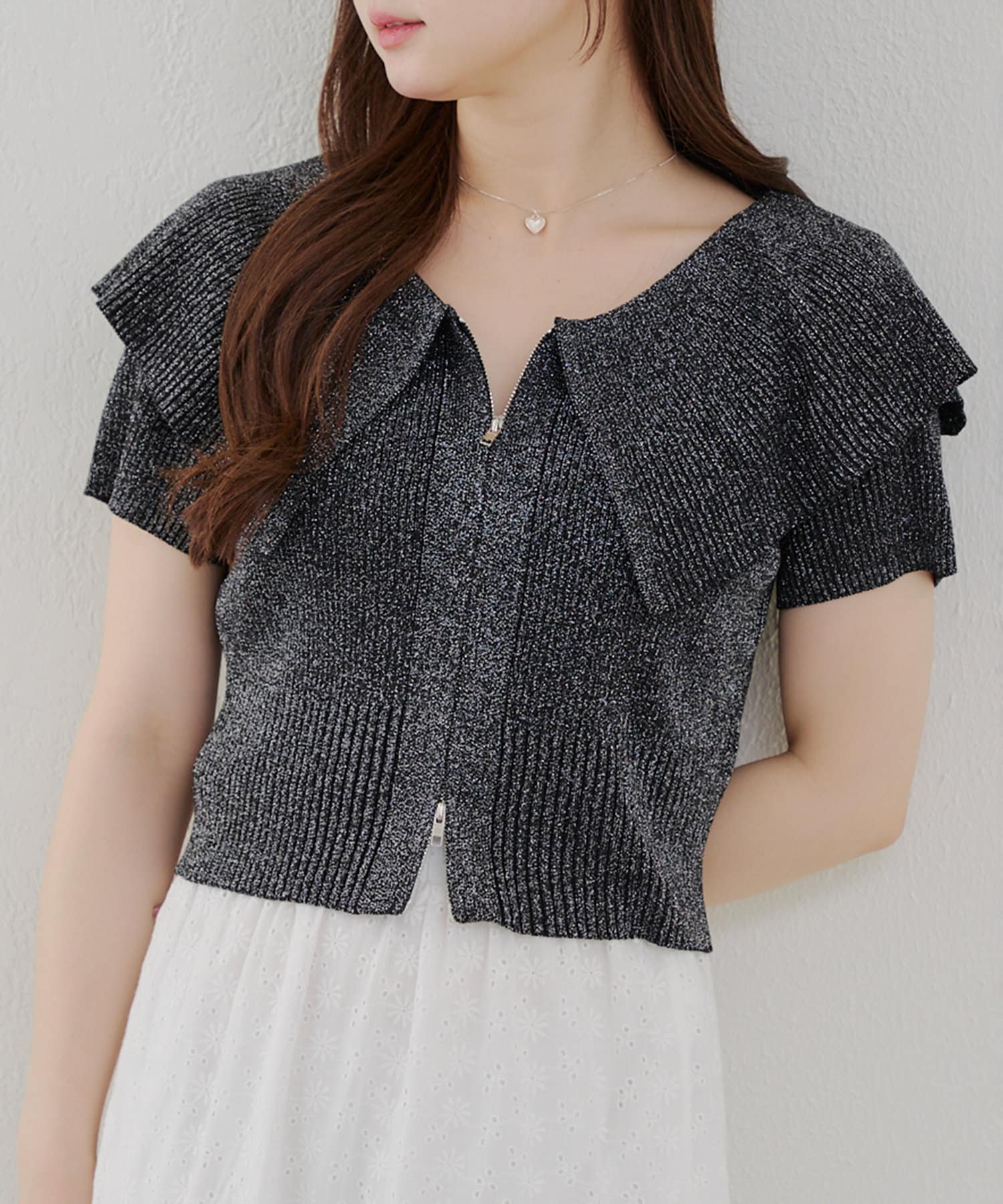 NICE CLAUP / OLIVE des OLIVE OUTLET(ナイスクラップ  / オリーブ デ オリーブ アウトレット) 【RMAF】BIG衿ラメZIPカーディガン