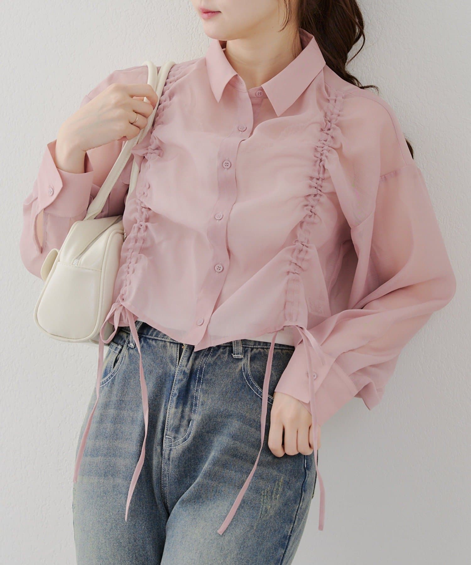 NICE CLAUP / OLIVE des OLIVE OUTLET(ナイスクラップ  / オリーブ デ オリーブ アウトレット) 【RMAF】ドロストデザインシアーシャツ