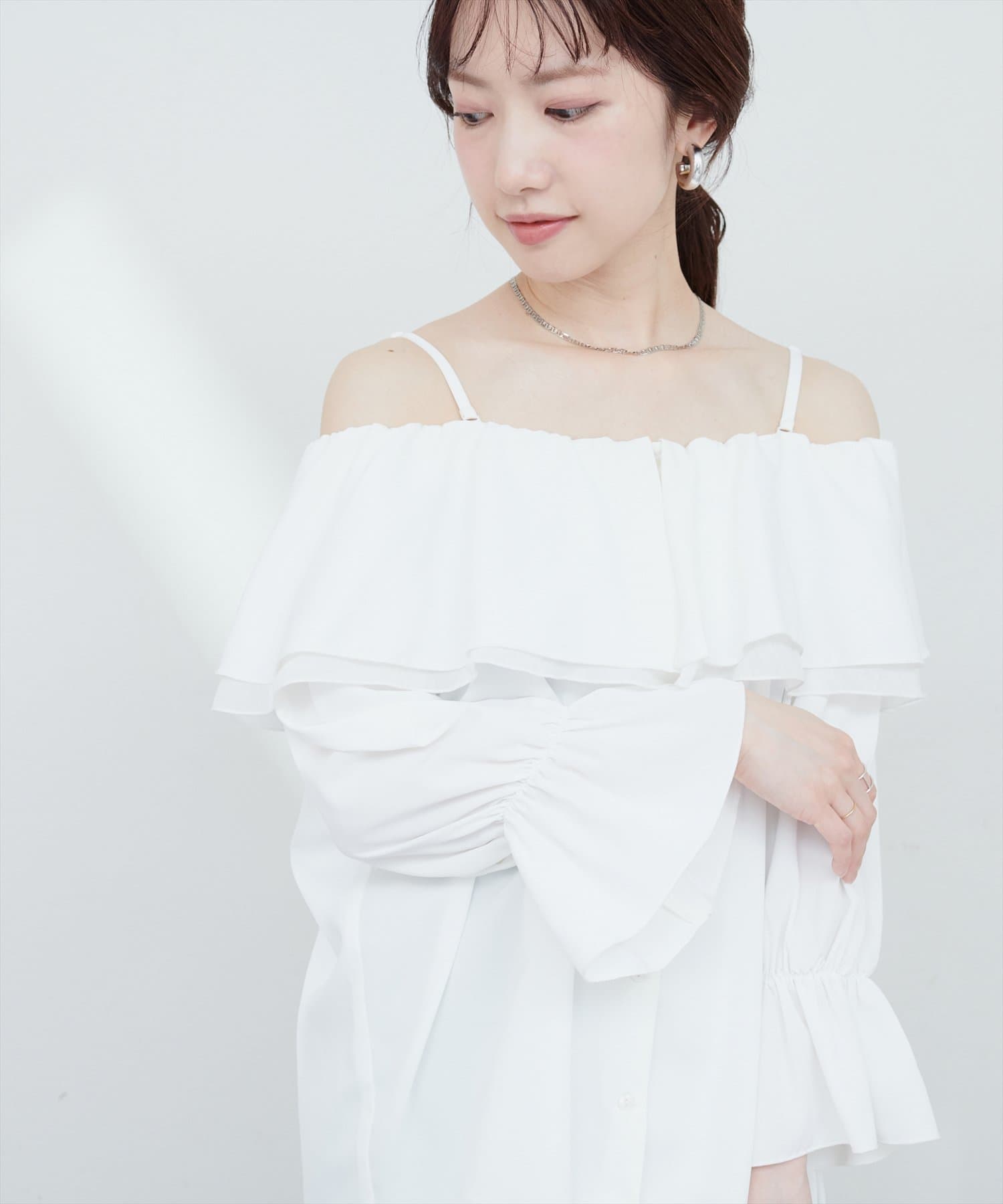 natural couture(ナチュラルクチュール) 【WEB限定】マルチWAYフリル衿ブラウス