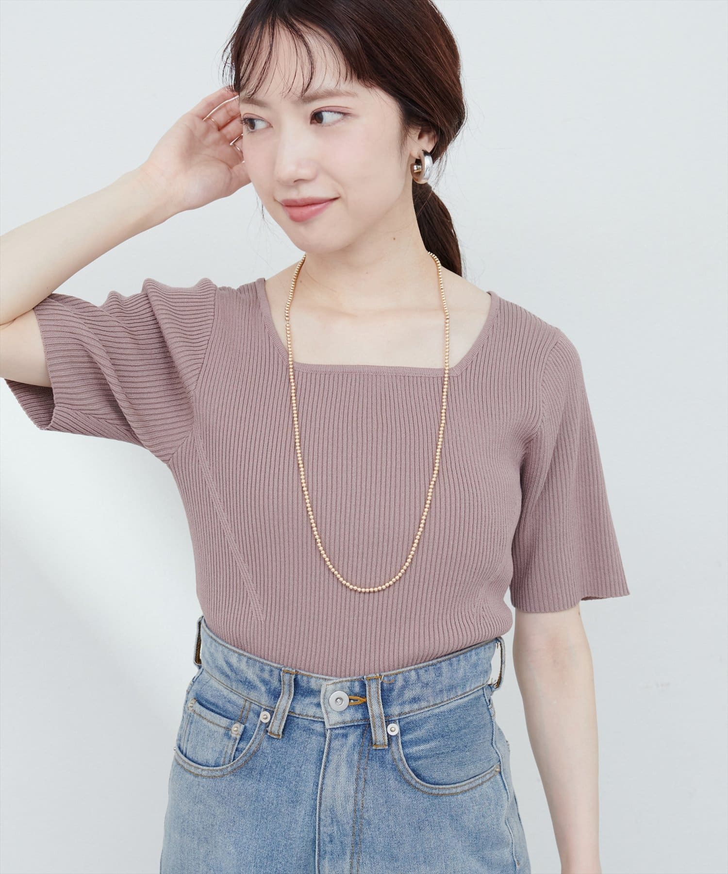 natural couture(ナチュラルクチュール) 【ako】前後2WAYリブニットプルオーバー