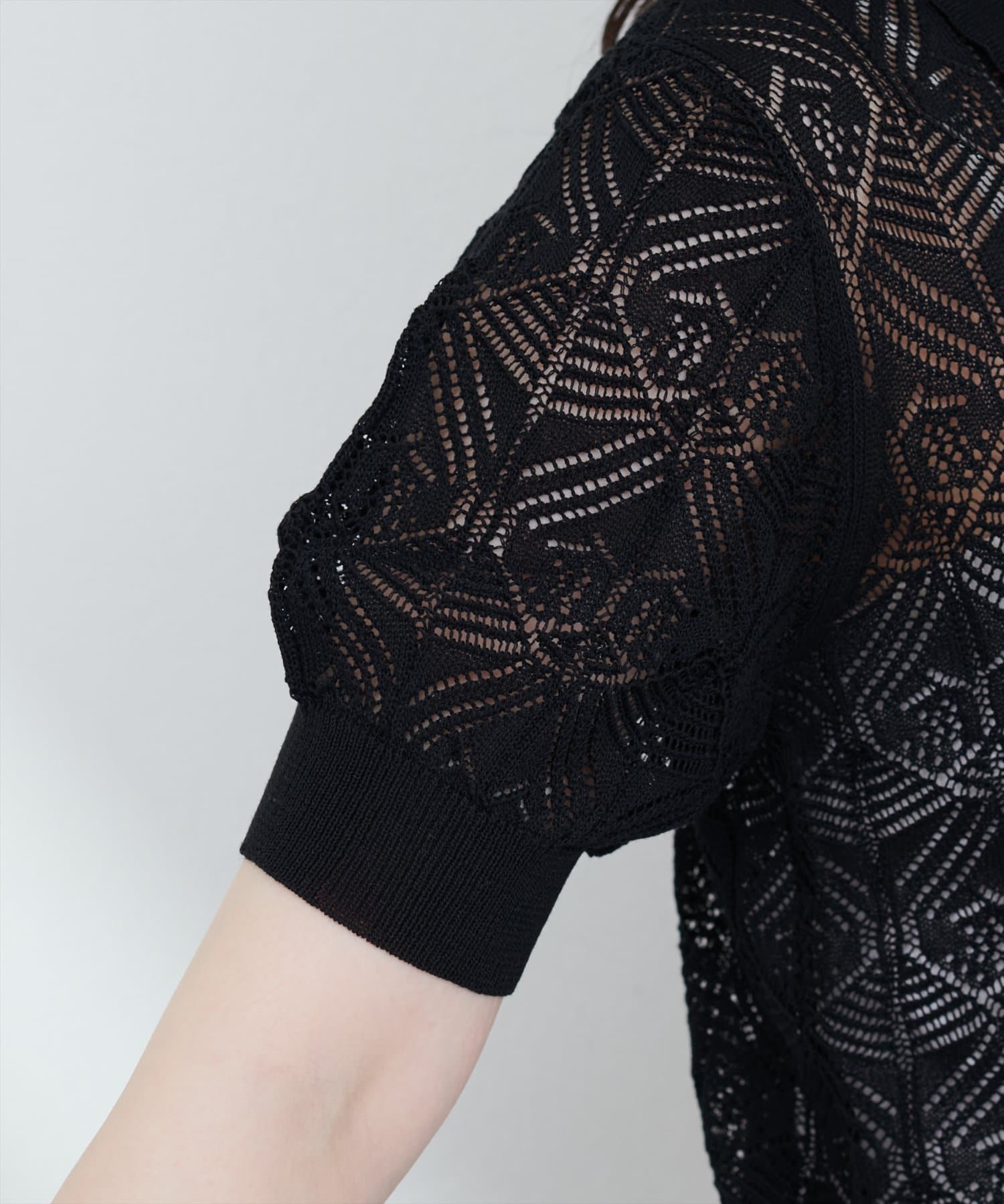 natural couture(ナチュラルクチュール) 【WEB限定】透かし編みコンパクトシャツニットカーデ
