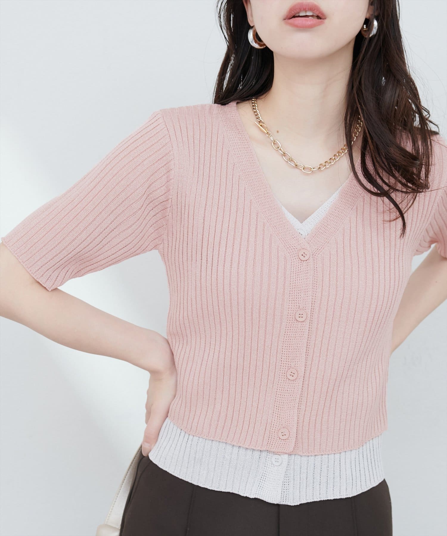 natural couture(ナチュラルクチュール) 【WEB限定】フェイクレイヤードカーデ