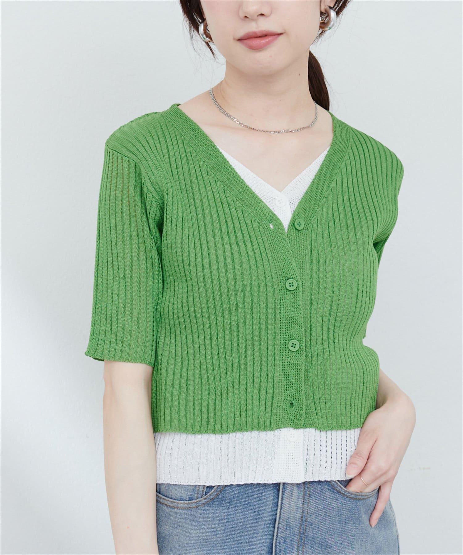 natural couture(ナチュラルクチュール) 【WEB限定】フェイクレイヤードカーデ
