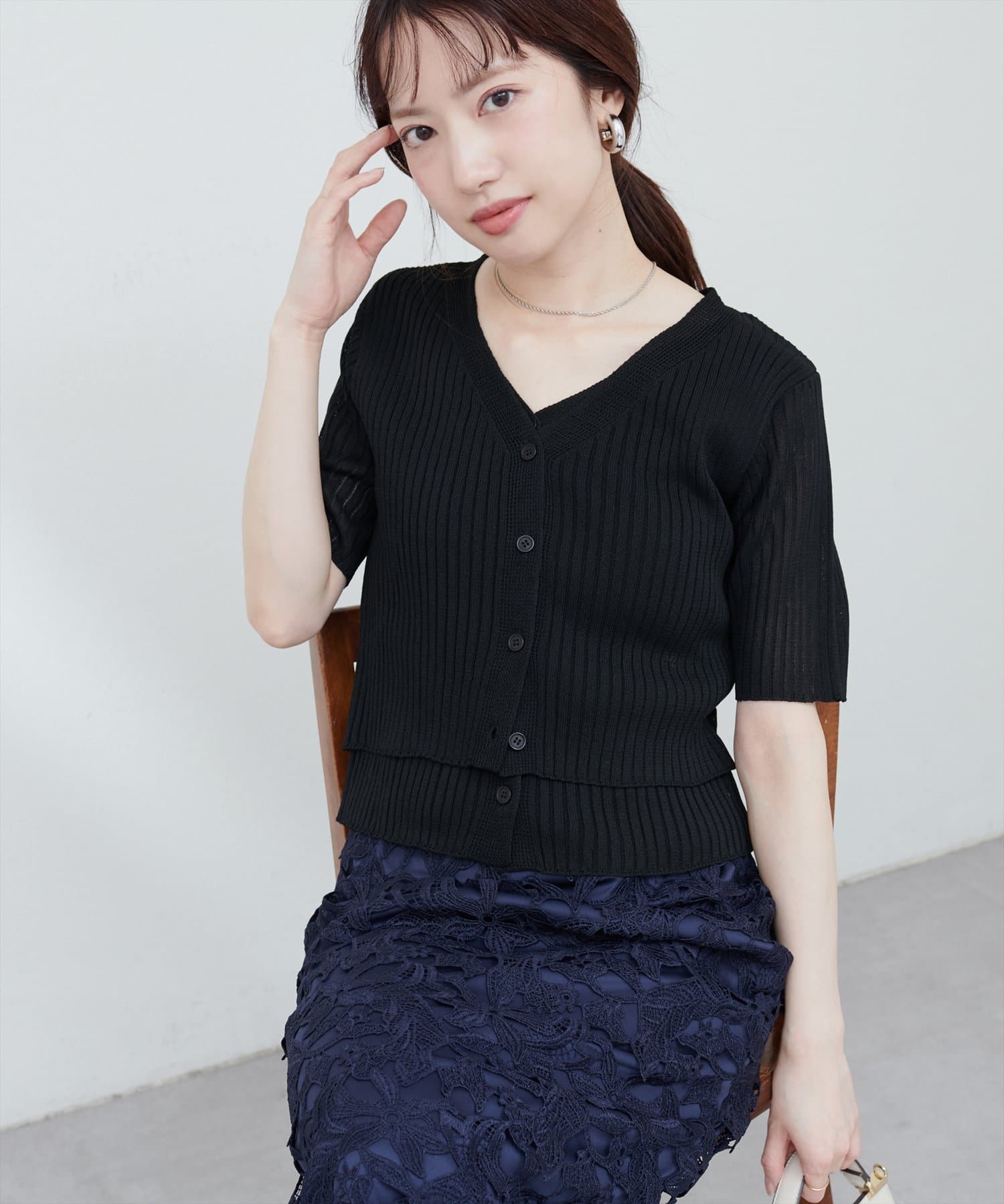 natural couture(ナチュラルクチュール) 【WEB限定】フェイクレイヤードカーデ