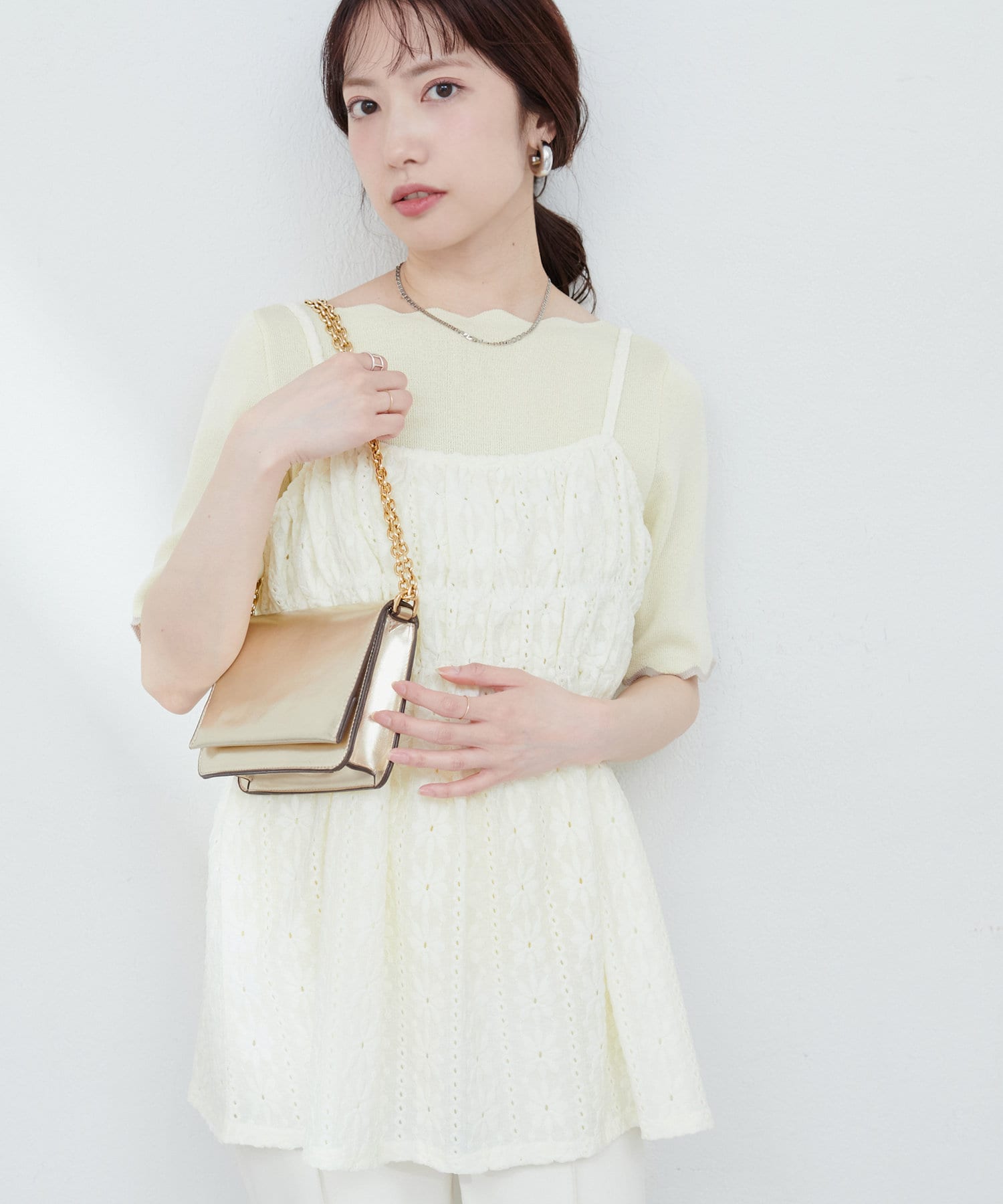 natural couture(ナチュラルクチュール) アイレットレースキャミチュニック