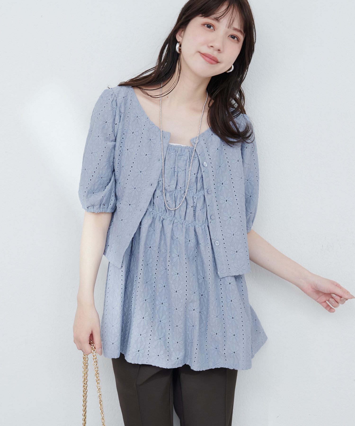 natural couture(ナチュラルクチュール) アイレットレースキャミチュニック