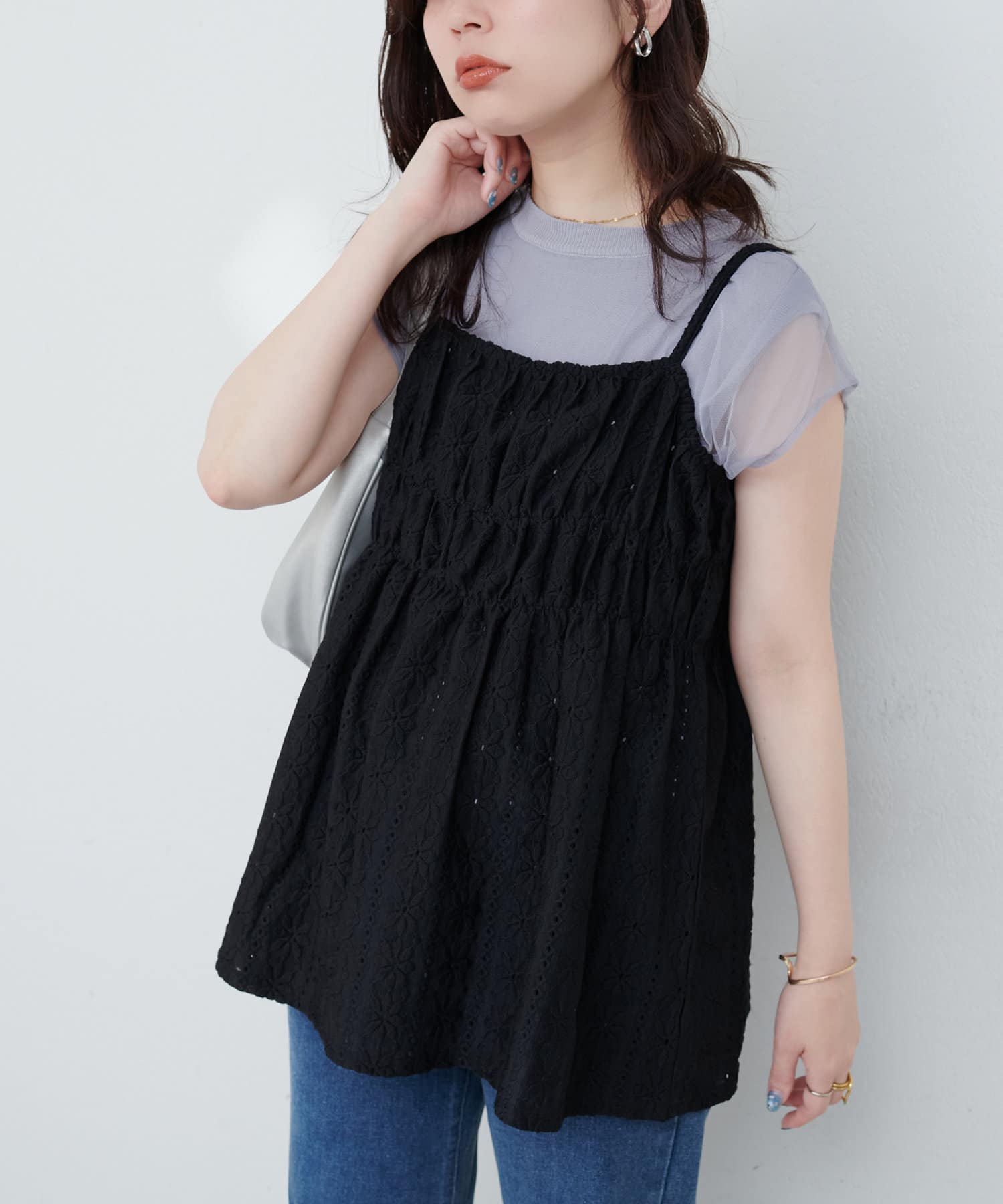 natural couture(ナチュラルクチュール) アイレットレースキャミチュニック