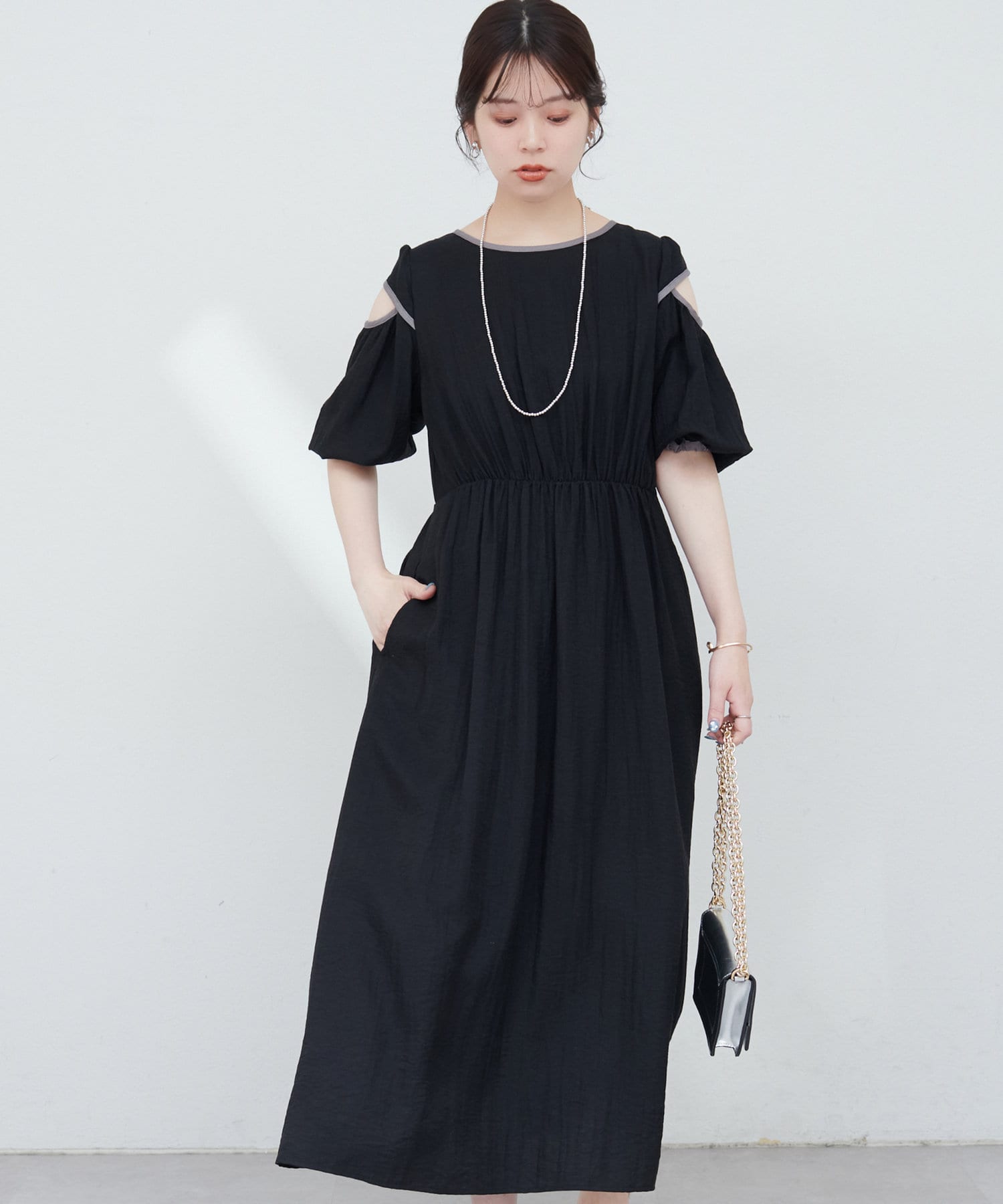 natural couture(ナチュラルクチュール) 配色パイピングボリュームワンピース