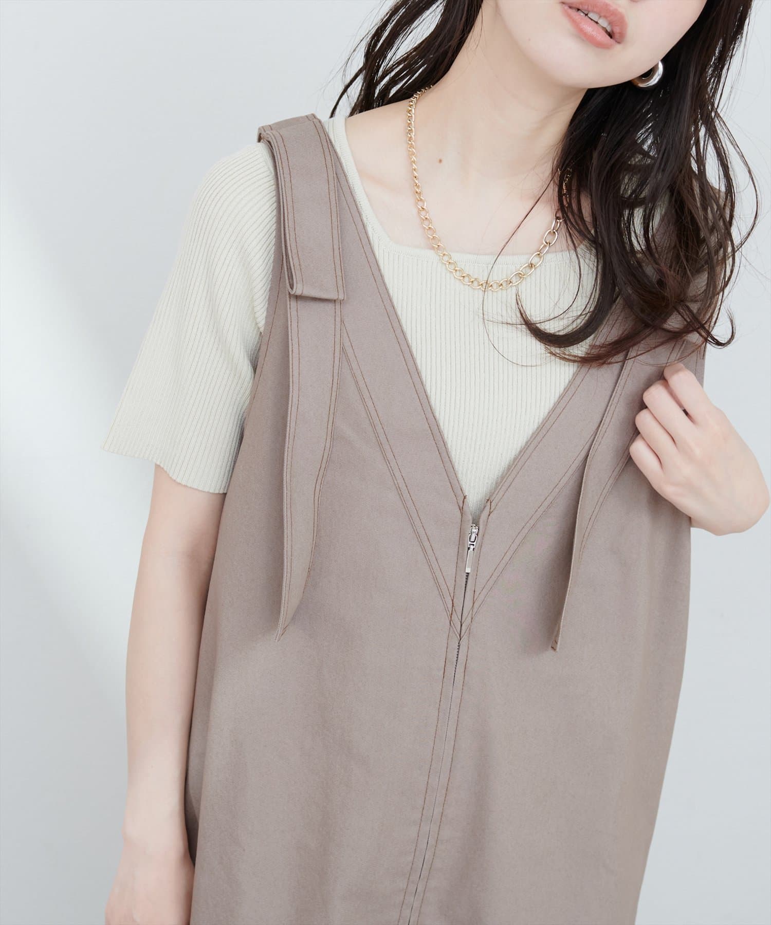 mamamo】肩リボンデニムライクジャンスカ | natural couture mamamo】肩リボンデニムライクジャンスカ | natural couture