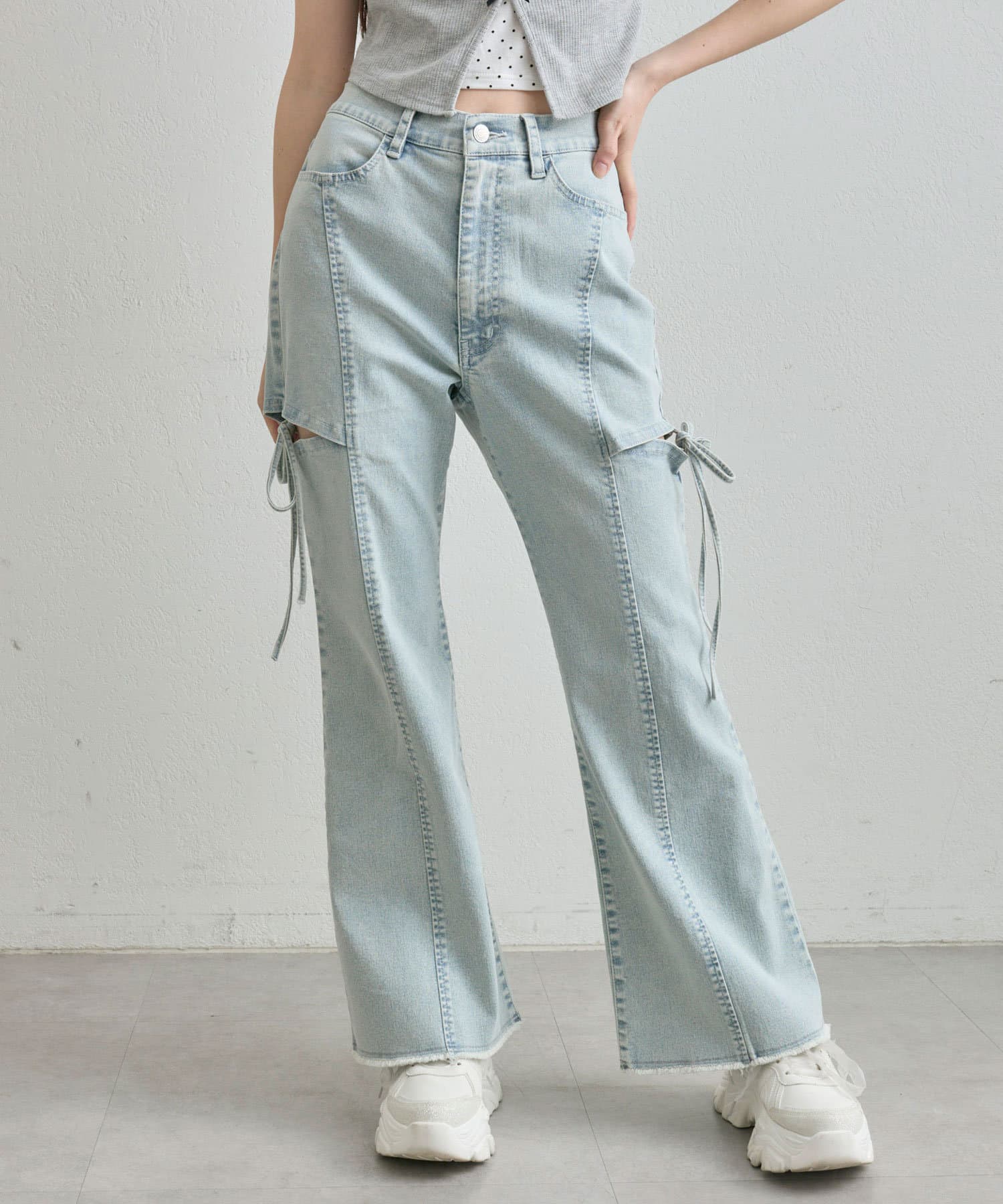 OLIVE des OLIVE サイドスリットストレッチ デニムパンツ S S/M/Lサイズ展開/美脚効果】サイドスリットストレッチデニム
