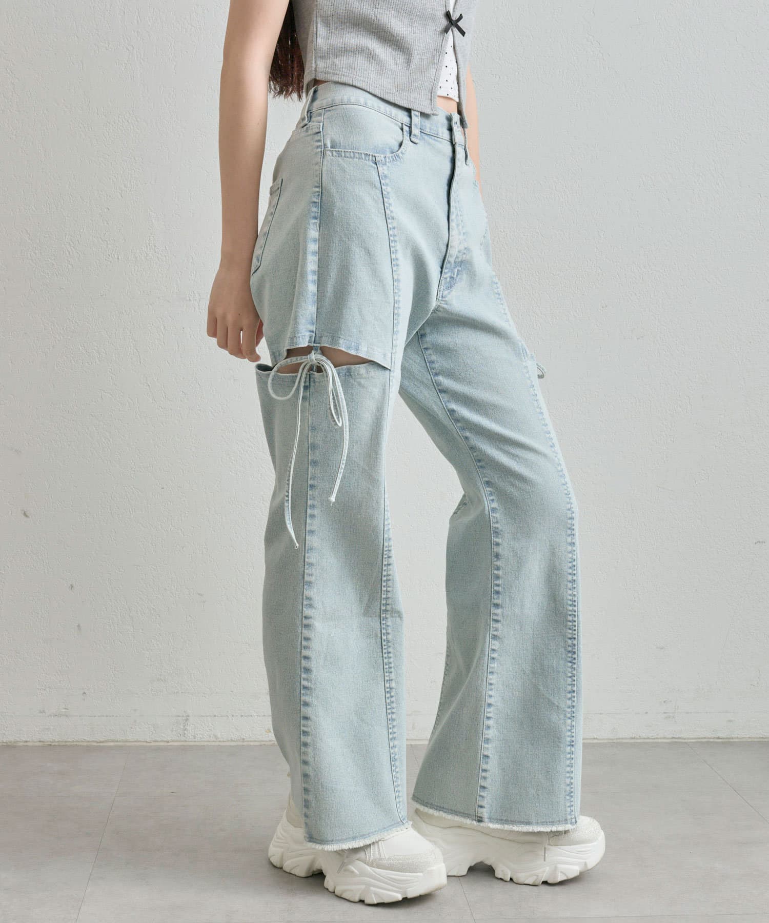 OLIVE des OLIVE サイドスリットストレッチ デニムパンツ S S/M/Lサイズ展開/美脚効果】サイドスリットストレッチデニム