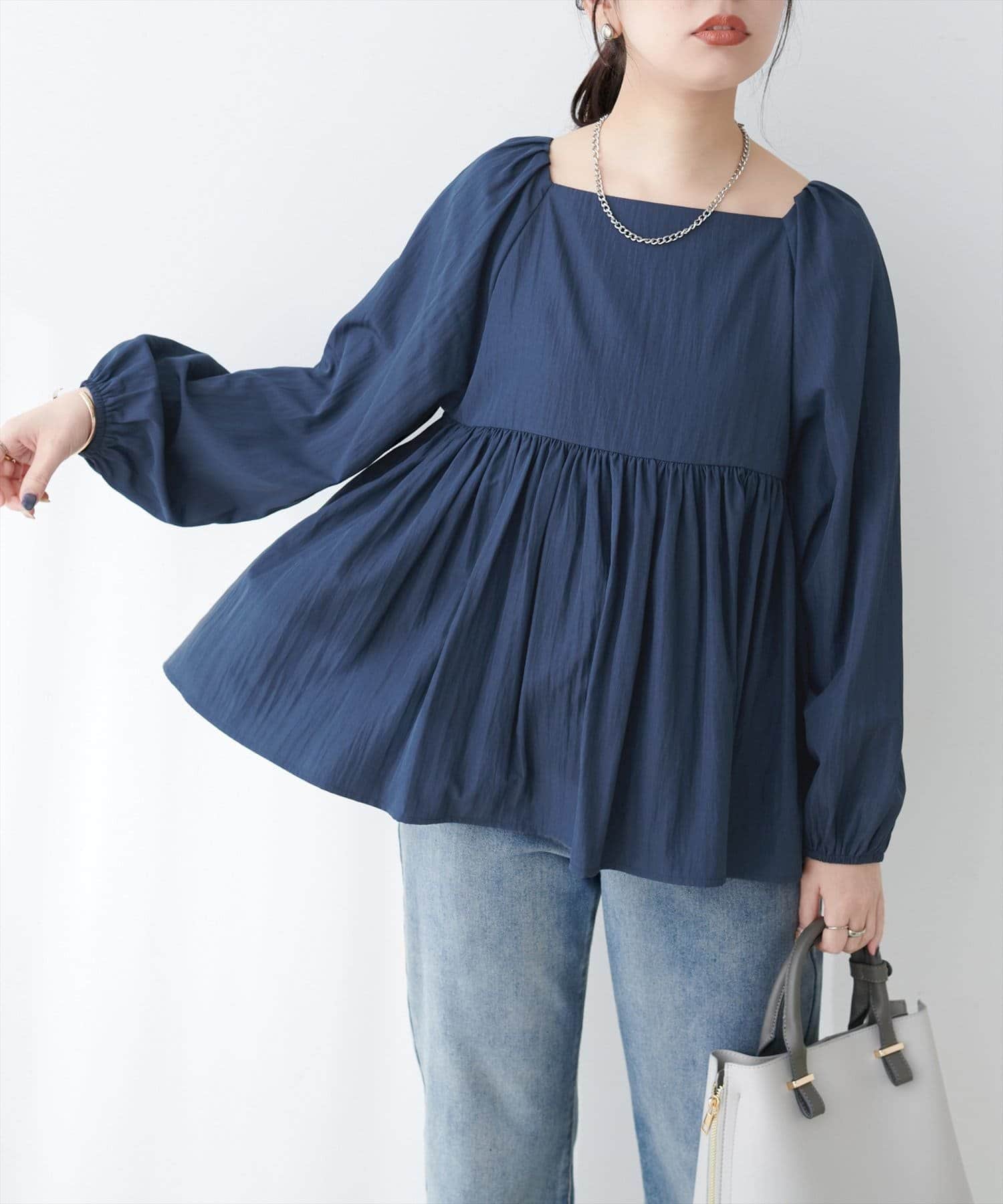 NICE CLAUP / OLIVE des OLIVE OUTLET(ナイスクラップ  / オリーブ デ オリーブ アウトレット) 【natural couture】ギャザーペプラムブラウス
