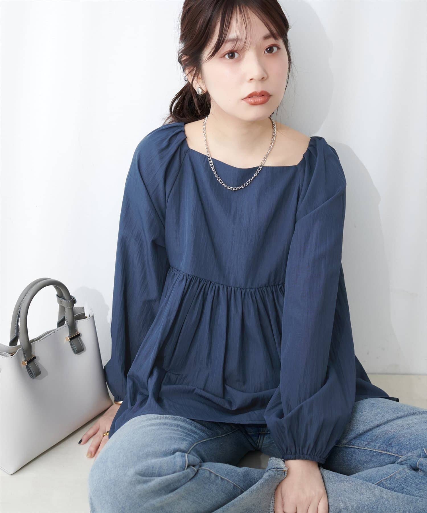 NICE CLAUP / OLIVE des OLIVE OUTLET(ナイスクラップ  / オリーブ デ オリーブ アウトレット) 【natural couture】ギャザーペプラムブラウス
