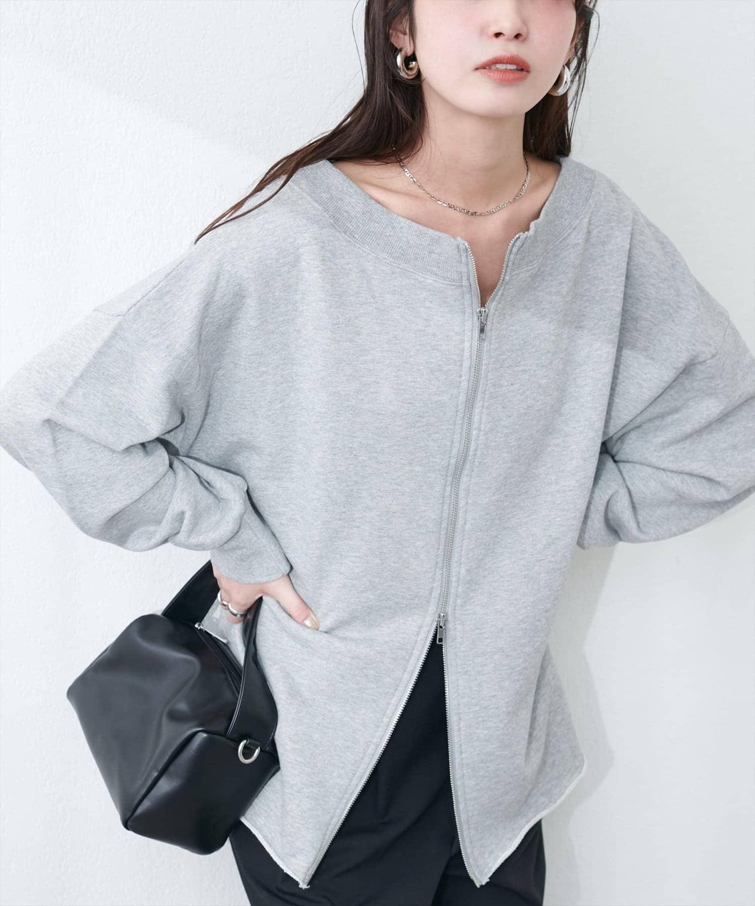 NICE CLAUP / OLIVE des OLIVE OUTLET(ナイスクラップ  / オリーブ デ オリーブ アウトレット) 【natural couture】オフショルZIP裏毛プルオーバー