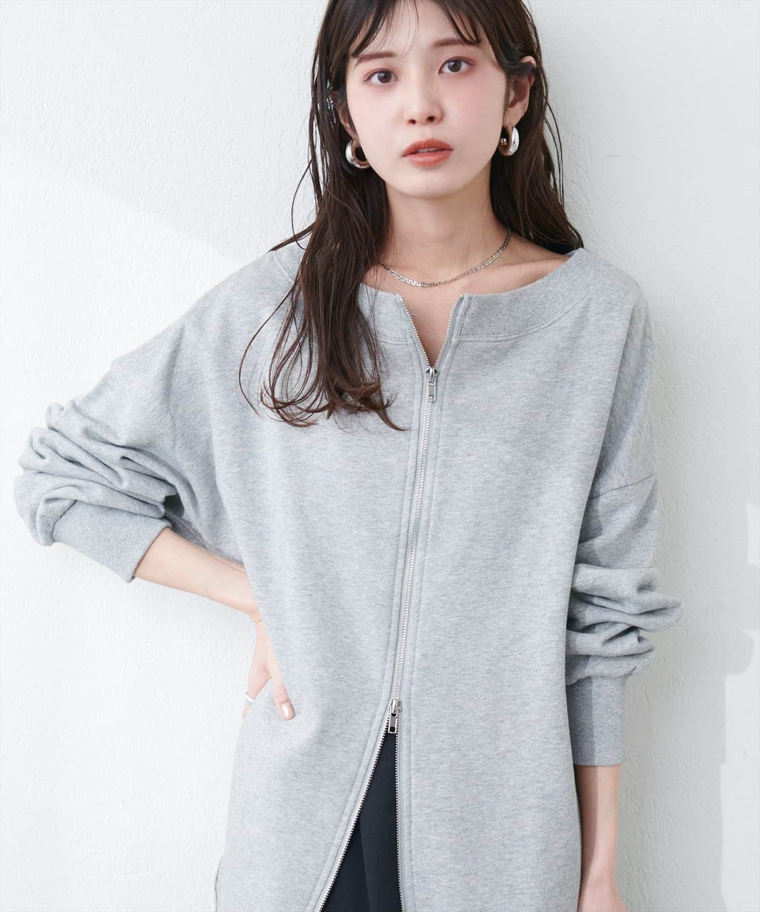 NICE CLAUP / OLIVE des OLIVE OUTLET(ナイスクラップ  / オリーブ デ オリーブ アウトレット) 【natural couture】オフショルZIP裏毛プルオーバー