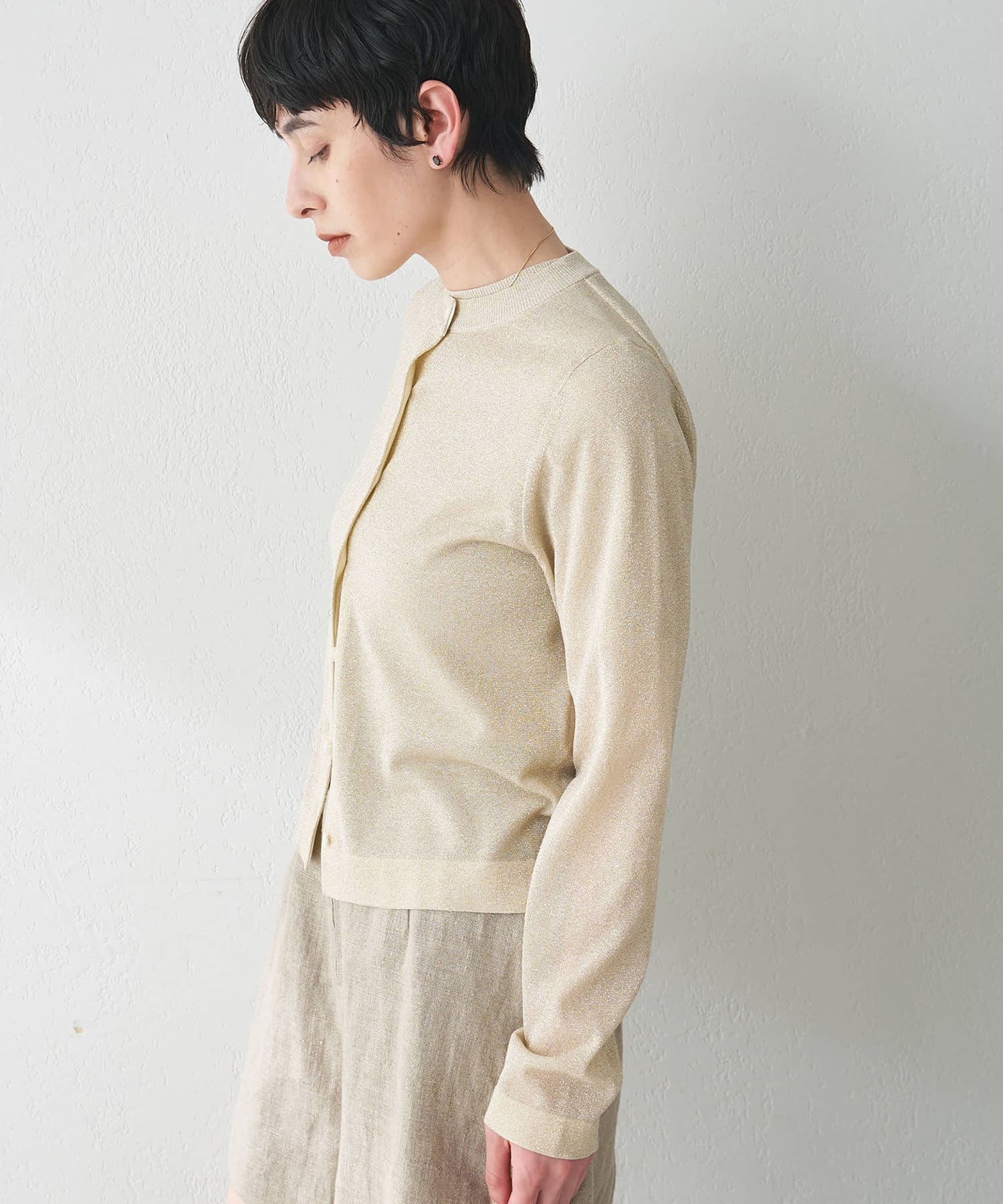 【極美品】ウィムガゼット　ラメリブカーディガン ブラック　F Whim Gazette（ウィムガゼット）の「ラメリブカーディガン