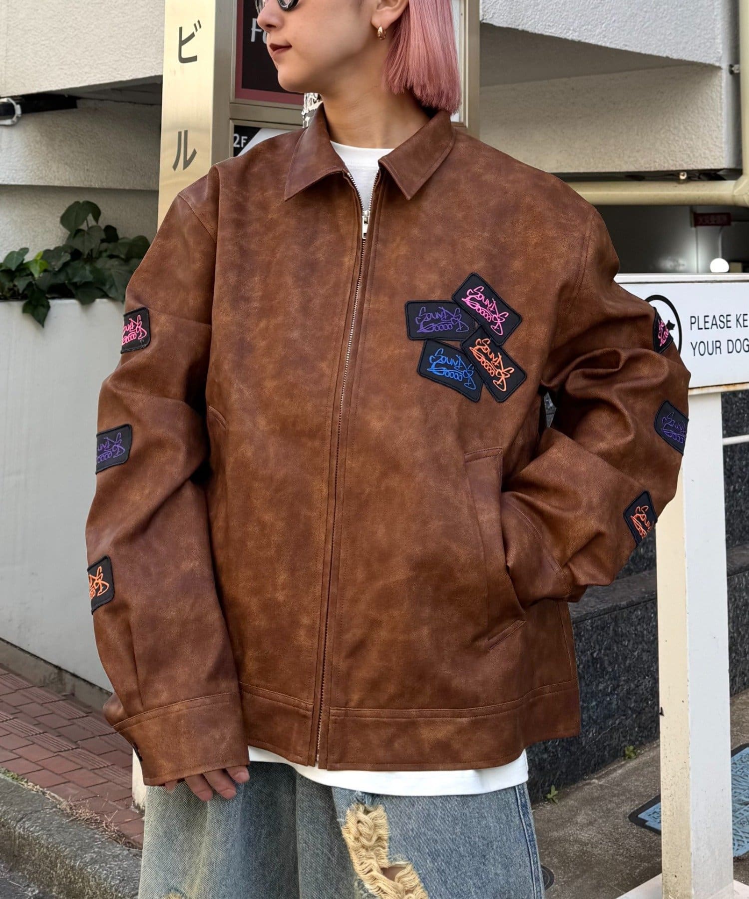 OUTLET(アウトレット) 【CIAOPANIC TYPY】ワッペンロゴフェイクレザージャケット