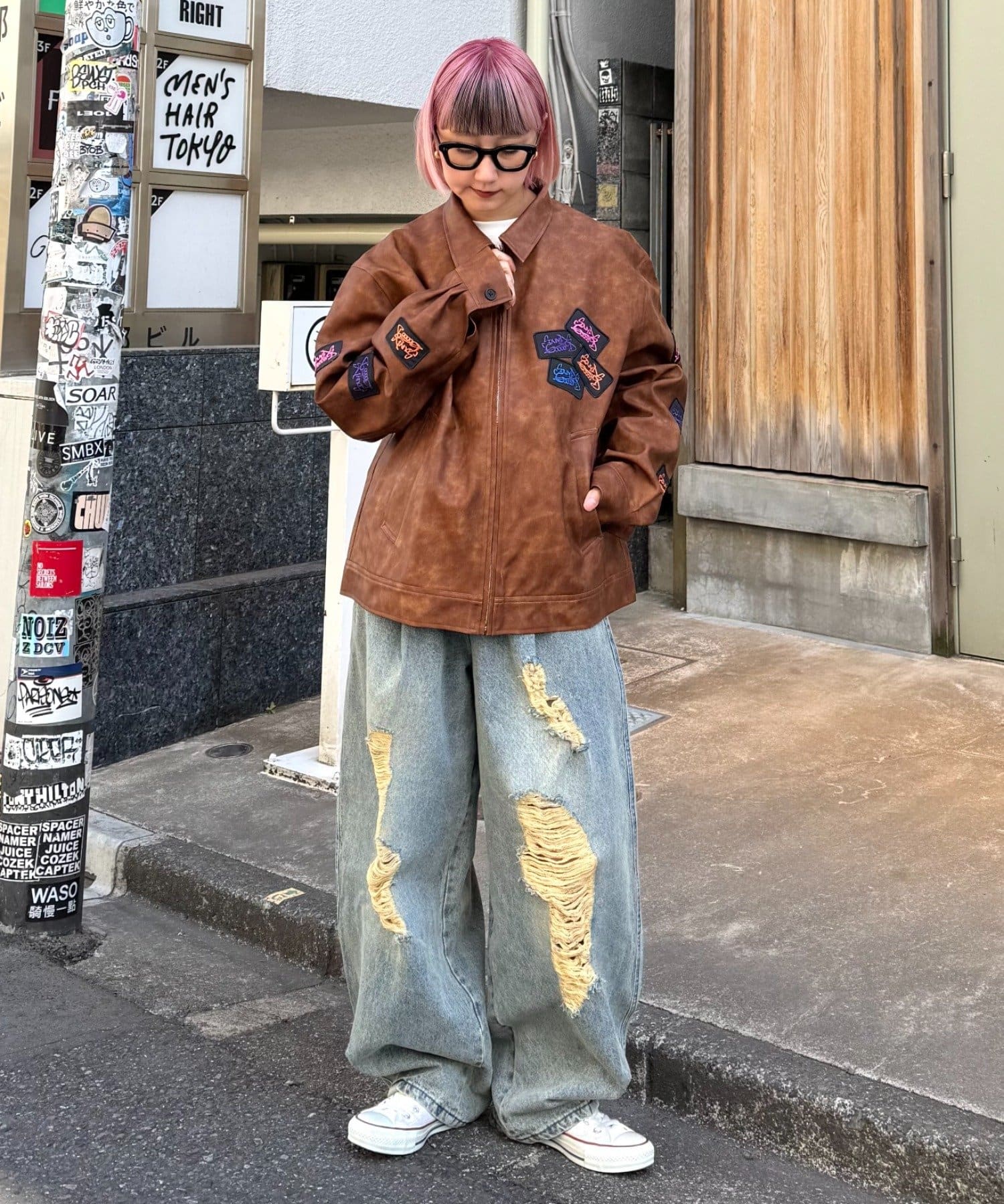 CIAOPANIC TYPY】ワッペンロゴフェイクレザージャケット