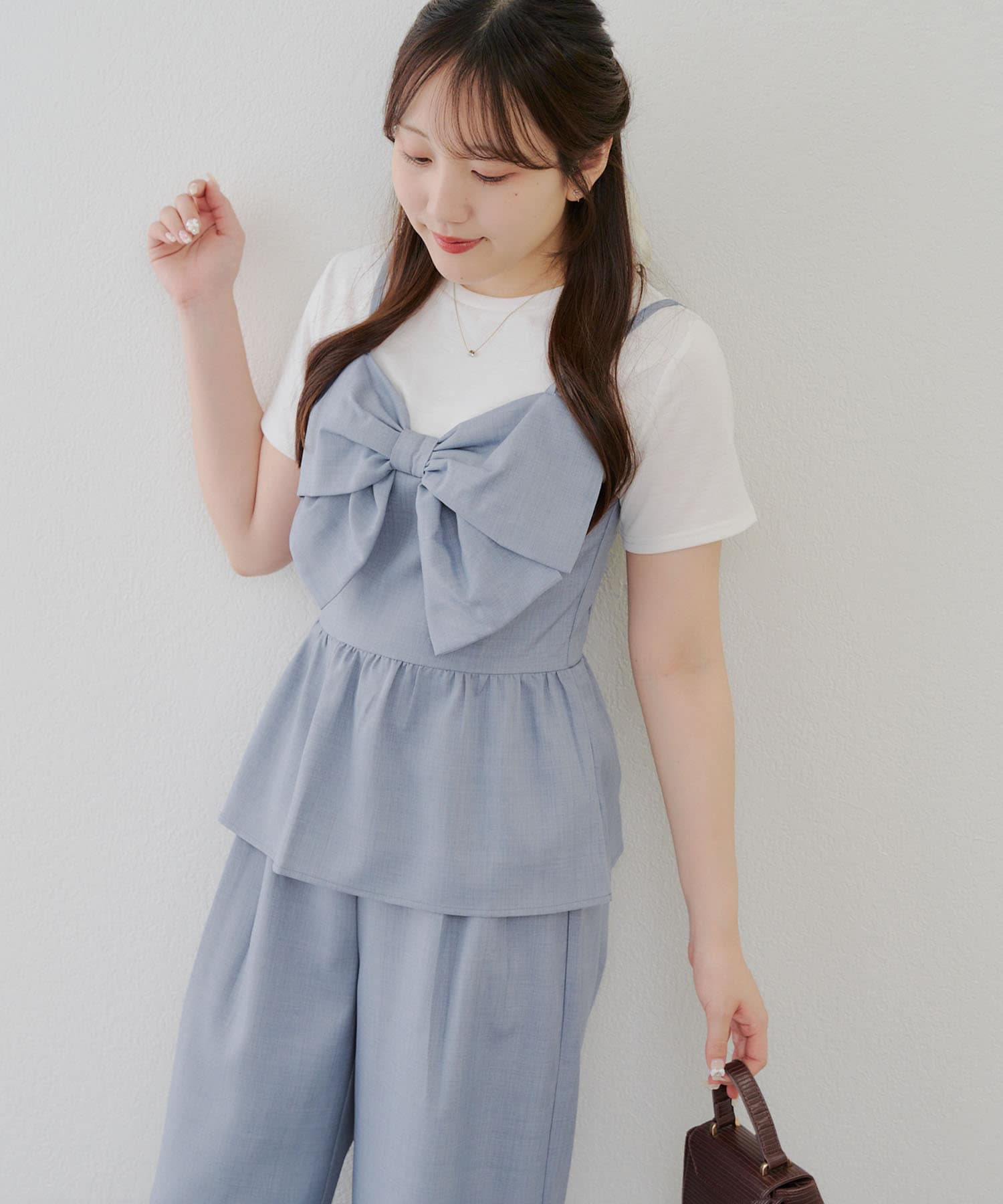 SET UP】ドッキングリボントップス×タックワイドパンツ | Remind me