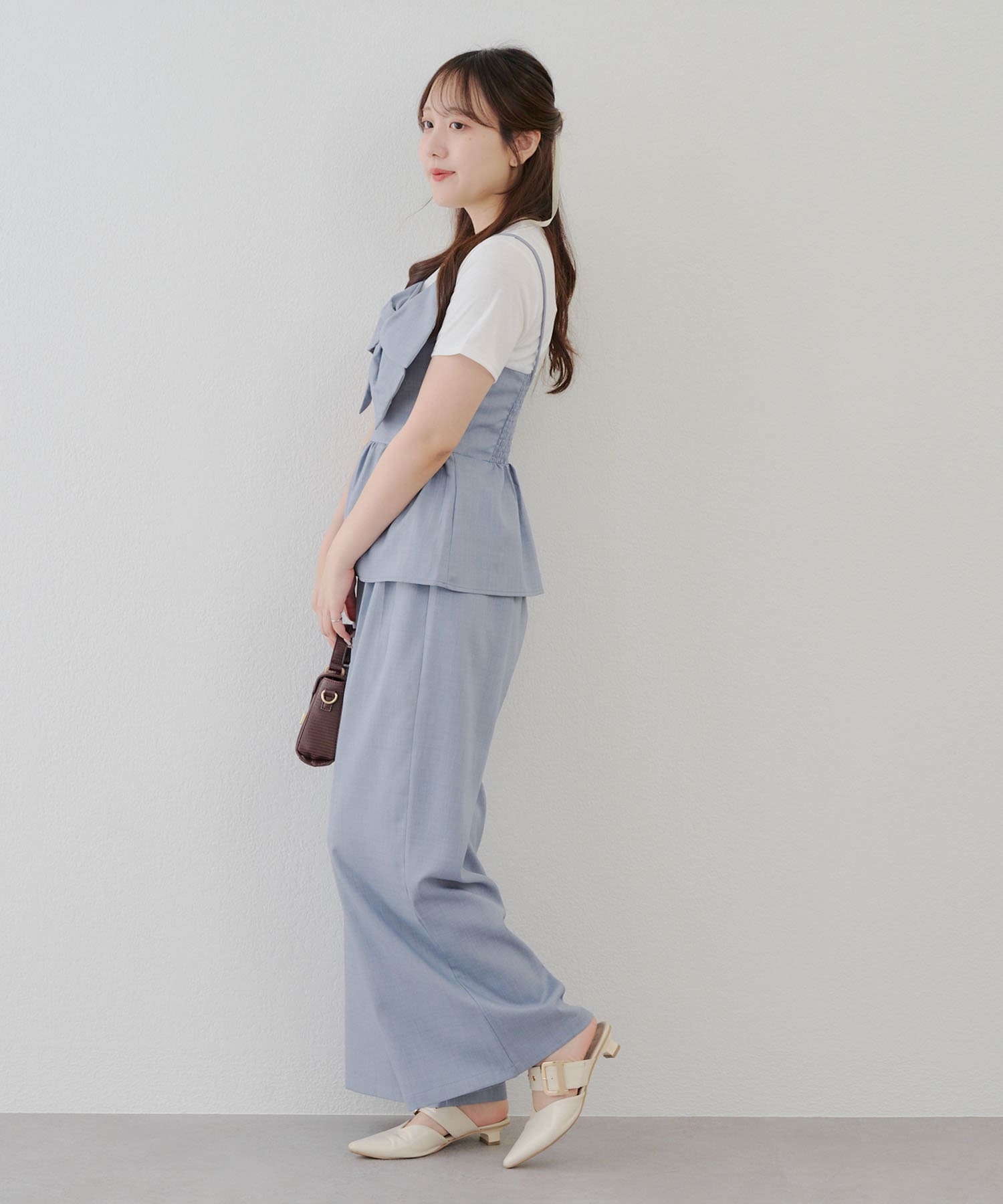 SET UP】ドッキングリボントップス×タックワイドパンツ | Remind me