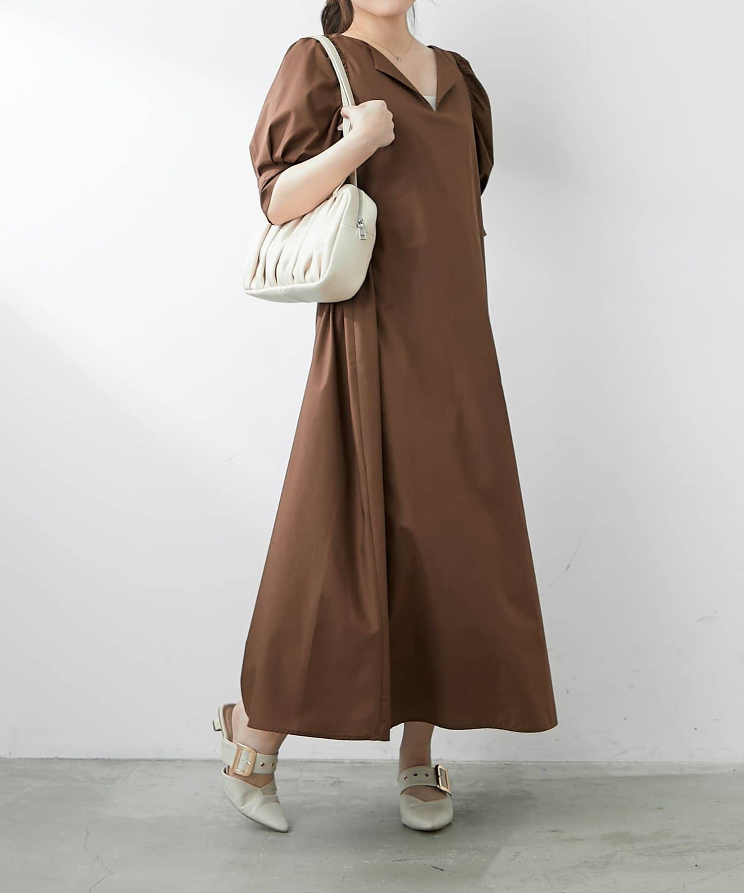 NICE CLAUP / OLIVE des OLIVE OUTLET(ナイスクラップ  / オリーブ デ オリーブ アウトレット) 【continuer】1枚でキマる！パフスリーブキーネックワンピース