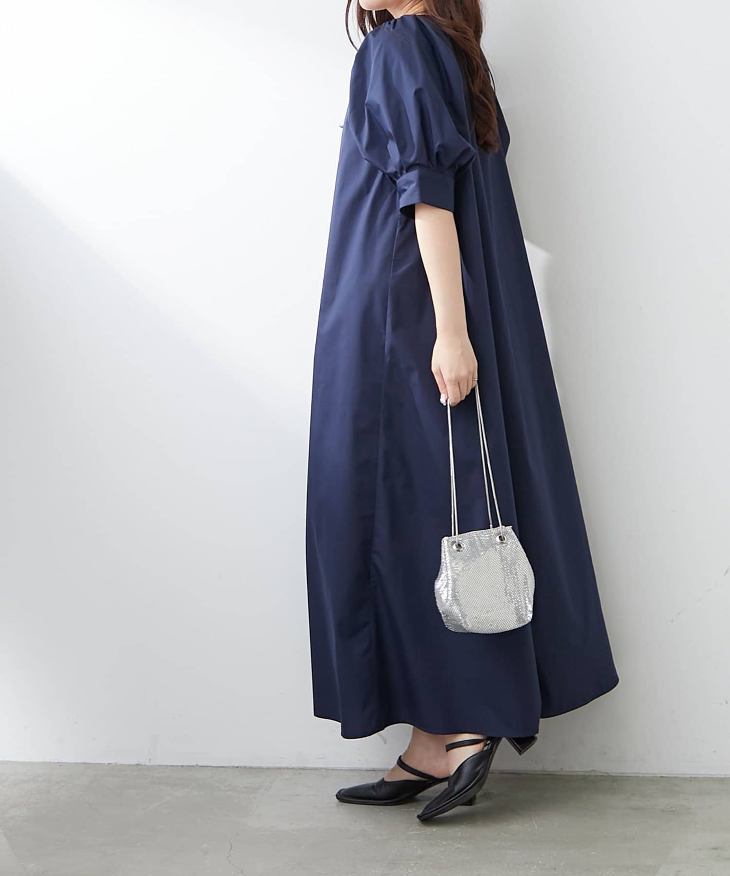 NICE CLAUP / OLIVE des OLIVE OUTLET(ナイスクラップ  / オリーブ デ オリーブ アウトレット) 【continuer】1枚でキマる！パフスリーブキーネックワンピース