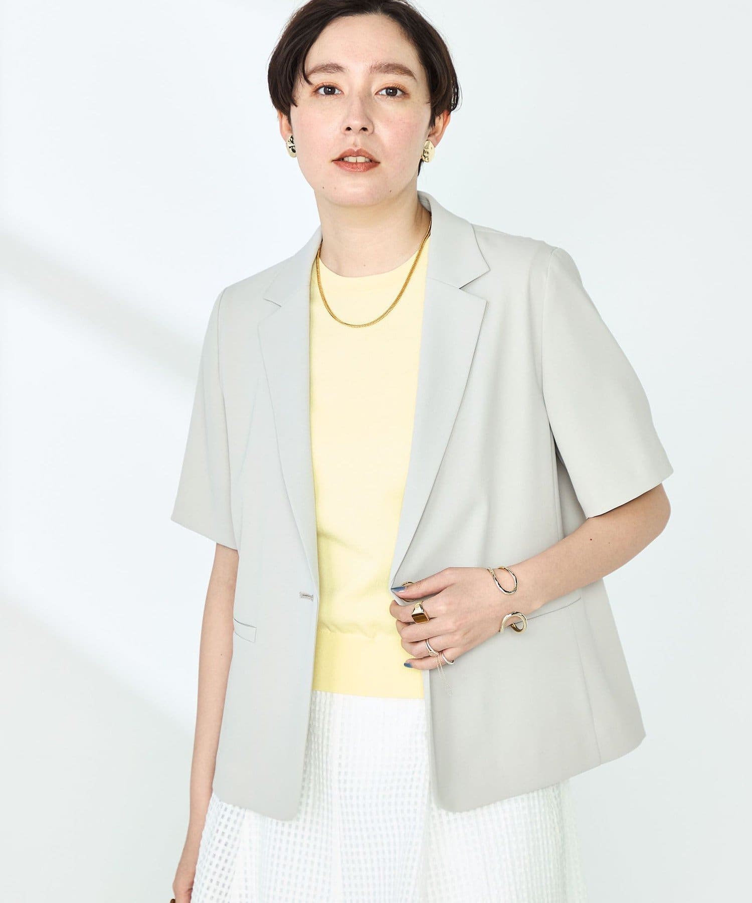 NOLLEY'S(ノーリーズ) 《セットアップ対応》ウォッシャブルツイル半袖ジャケット