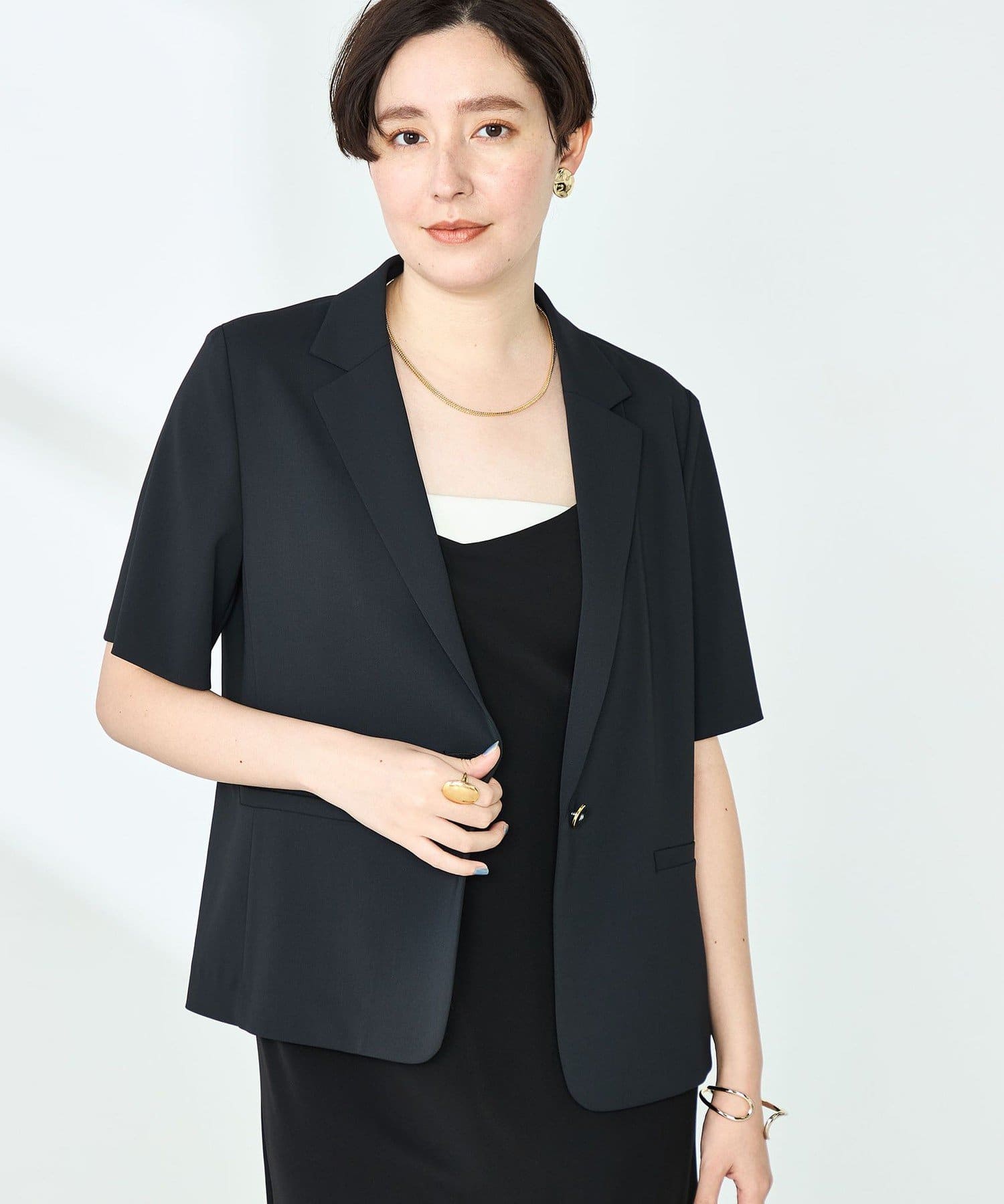 NOLLEY'S(ノーリーズ) 《セットアップ対応》ウォッシャブルツイル半袖ジャケット