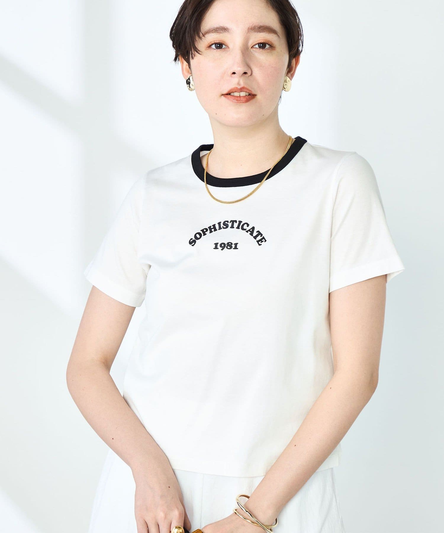 NOLLEY'S(ノーリーズ) シルケット天竺衿配色ロゴTシャツ